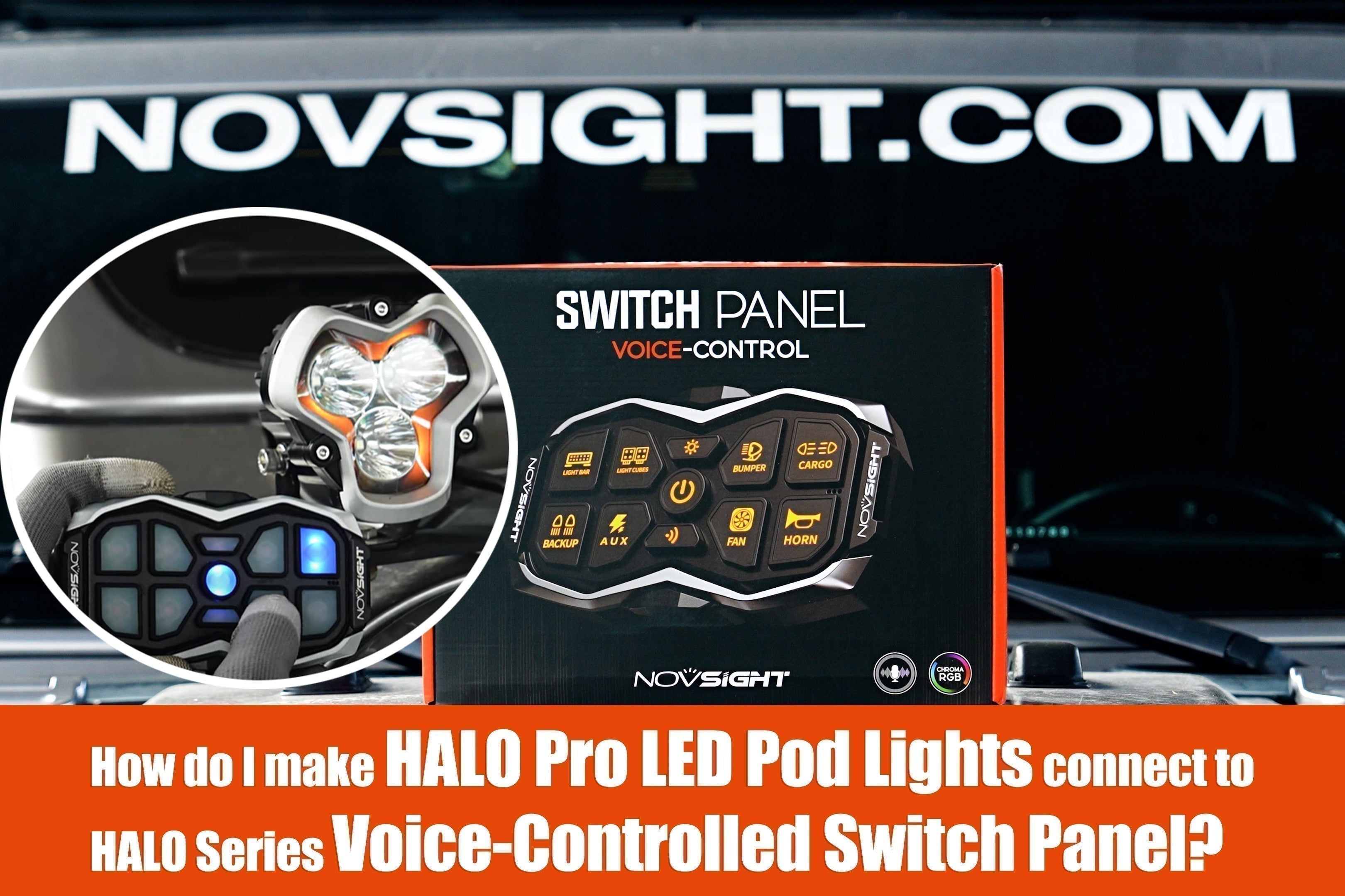 How do I make HALO Pro LED Pod Lights connect to Voice-Controlled Switch Panel?