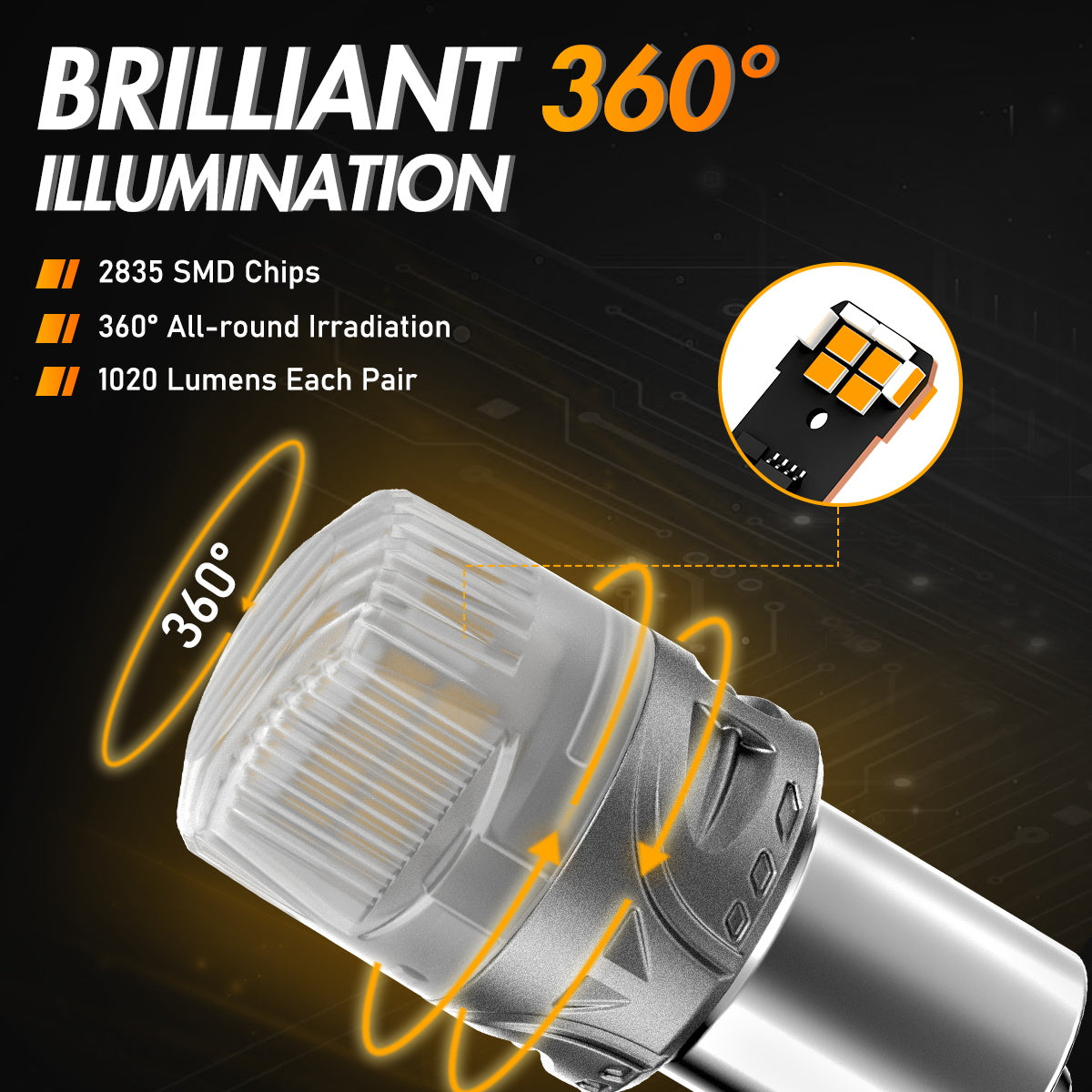 1156 180°BAU15S PY21W BAW15S PR21W LED Bulbs for Rear Front Turn Signal Lights - Yellow - NOVSIGHT