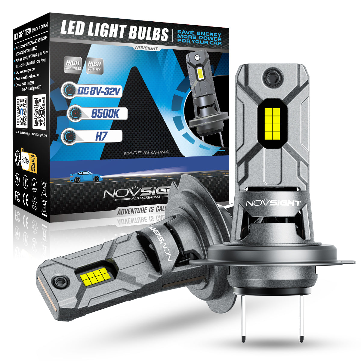 1:1 Mini Size Series Wirelress | H7 LED Bulbs Headlight Plug and Play | 2 Bulbs - NOVSIGHT