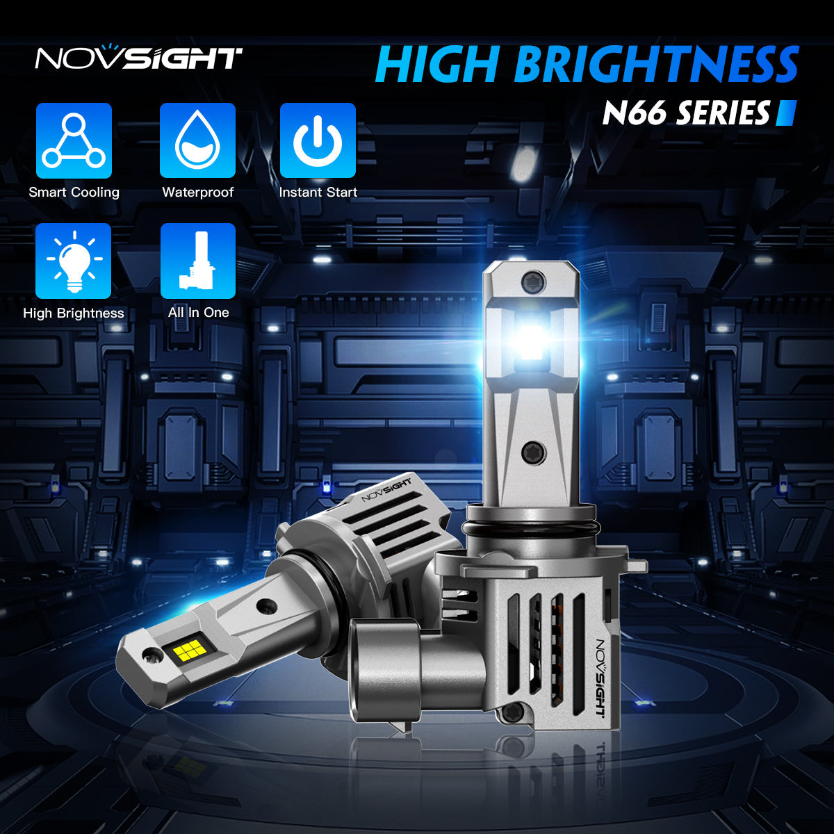 N66 Pro Series Wireless | 9005 9006 Combo LED Bulbs Perfect Beam 80W 18000LM 6500K White | 4 Bullbs - NOVSIGHT