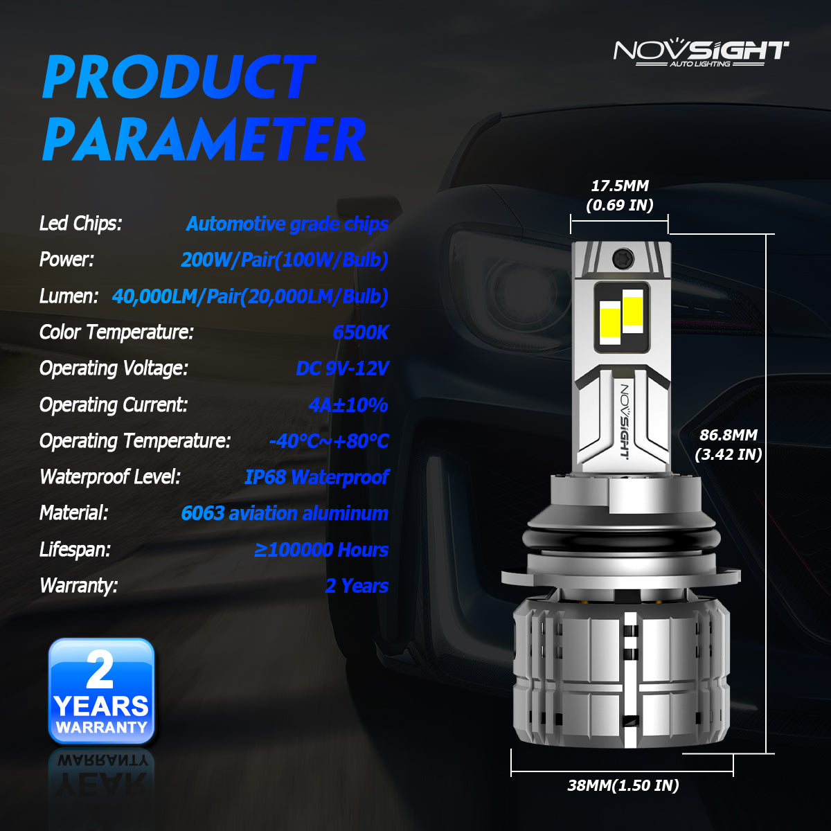 2009-2010 Ford F-150 Cutom-Fit LED Bulbs H13 H13 Halogen Replacement 4 Bulbs - NOVSIGHT