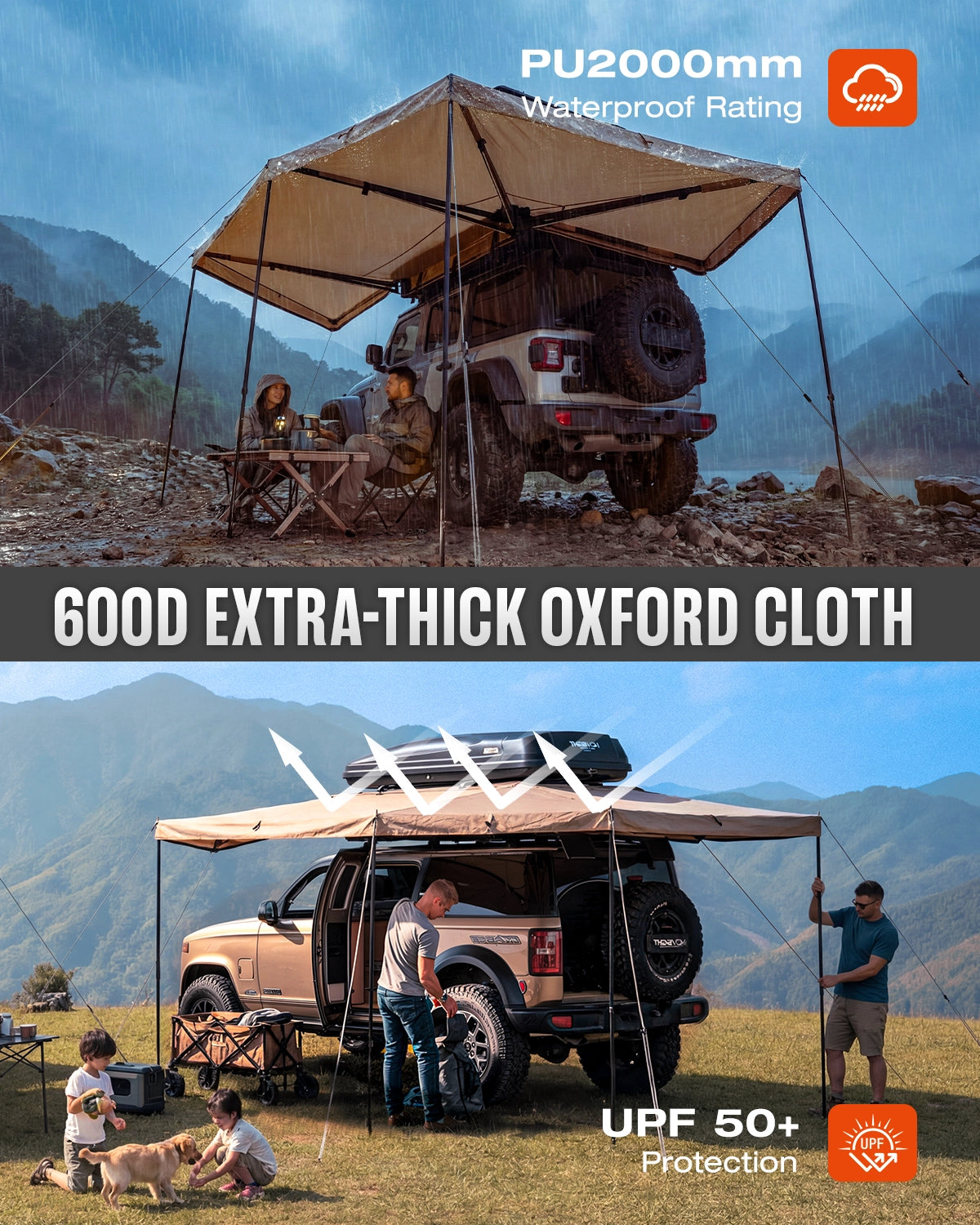 Novsight 270 Degree Car Side Awning for Camping – Khaki - NOVSIGHT