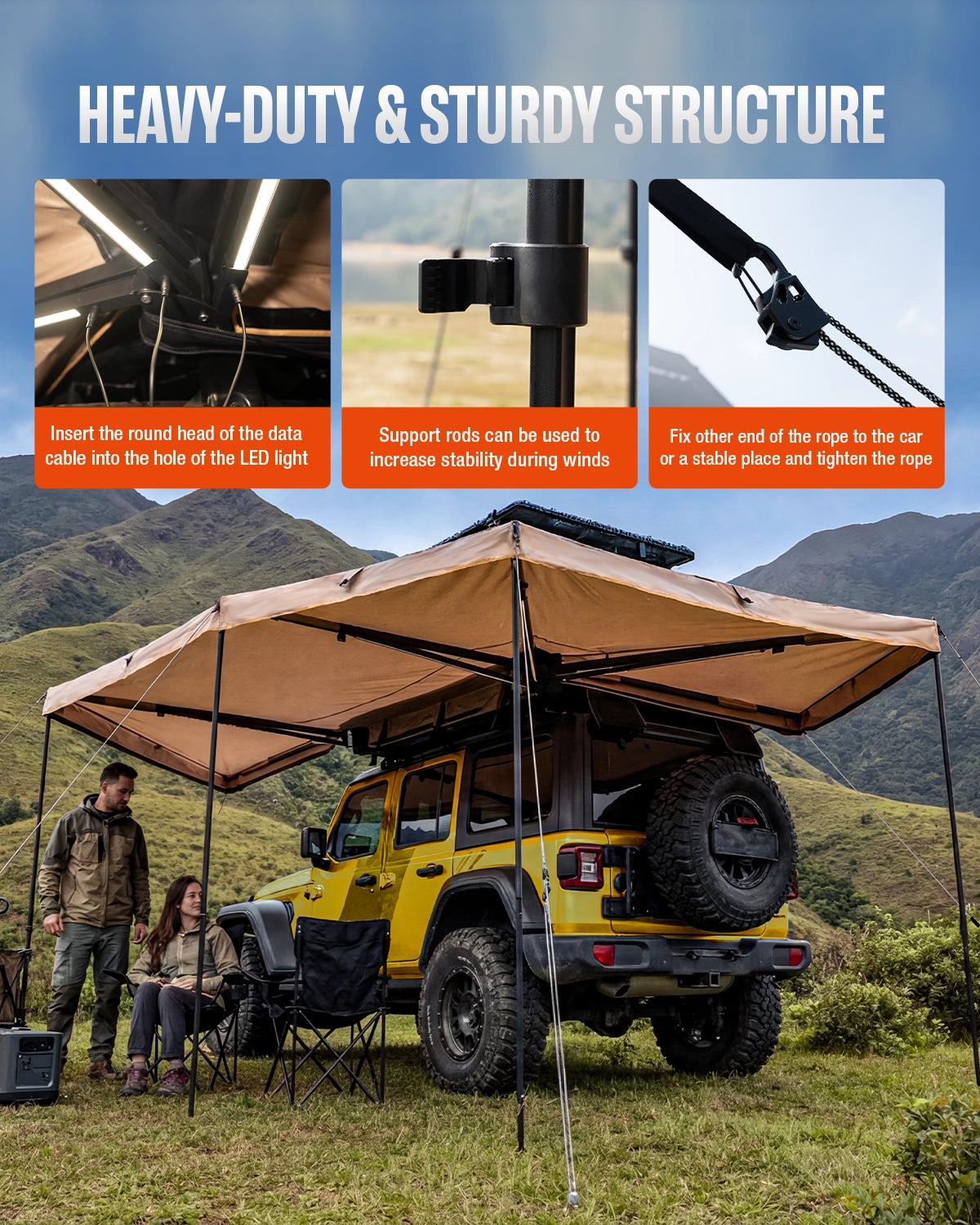 Novsight 270 Degree Car Side Awning for Camping – Khaki - NOVSIGHT