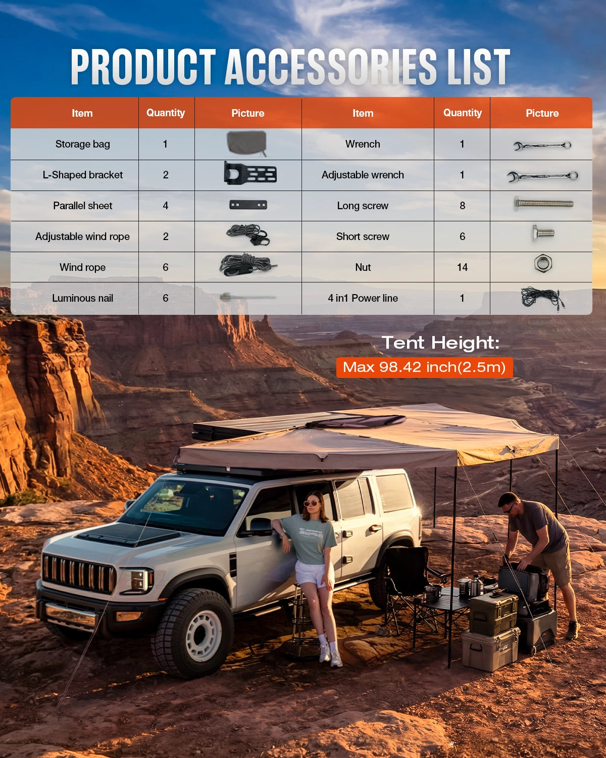 Novsight 270 Degree Car Side Awning for Camping – Khaki - NOVSIGHT