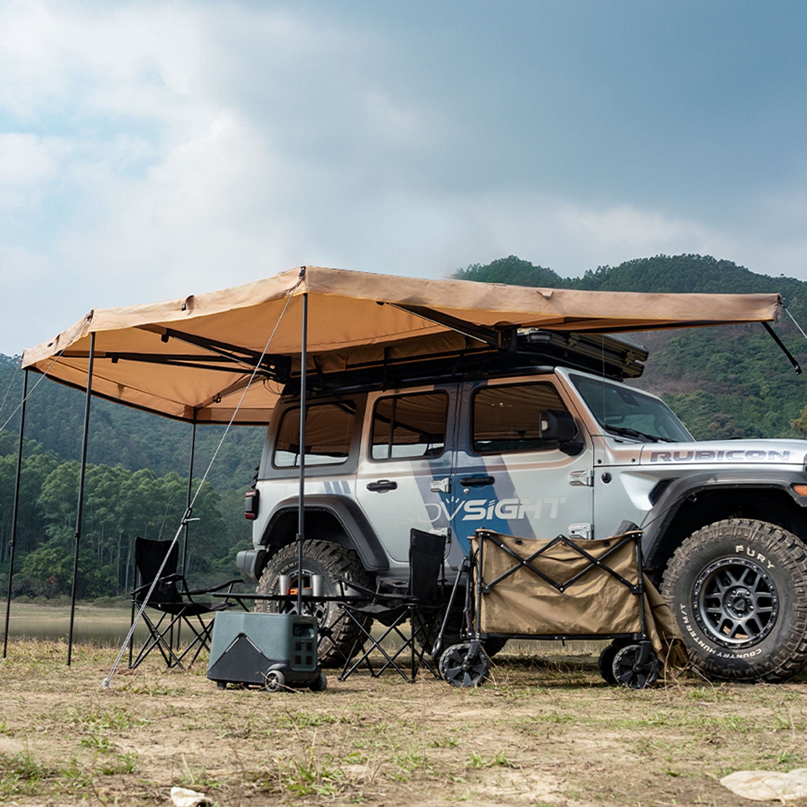 Novsight 270 Degree Car Side Awning for Camping – Khaki - NOVSIGHT