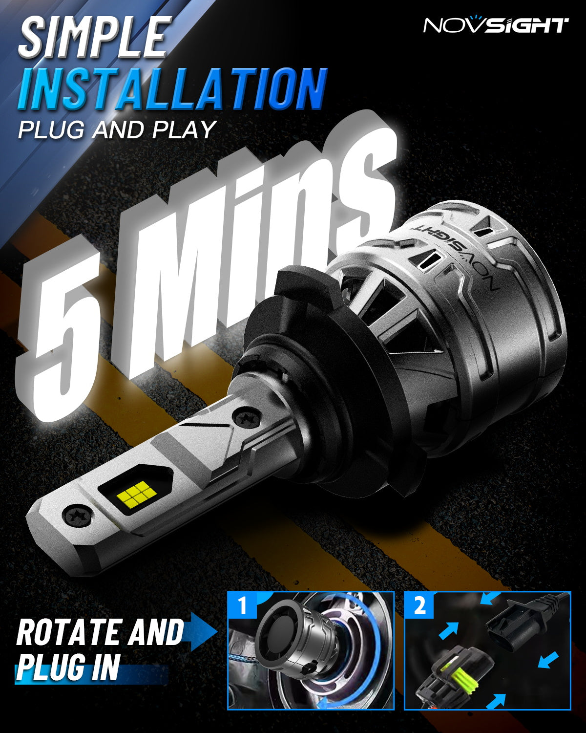 N61 General Series | H3 Fog light LED BulbsStable Output 60W 13000LM 6500K White | 2 Bulbs - NOVSIGHT