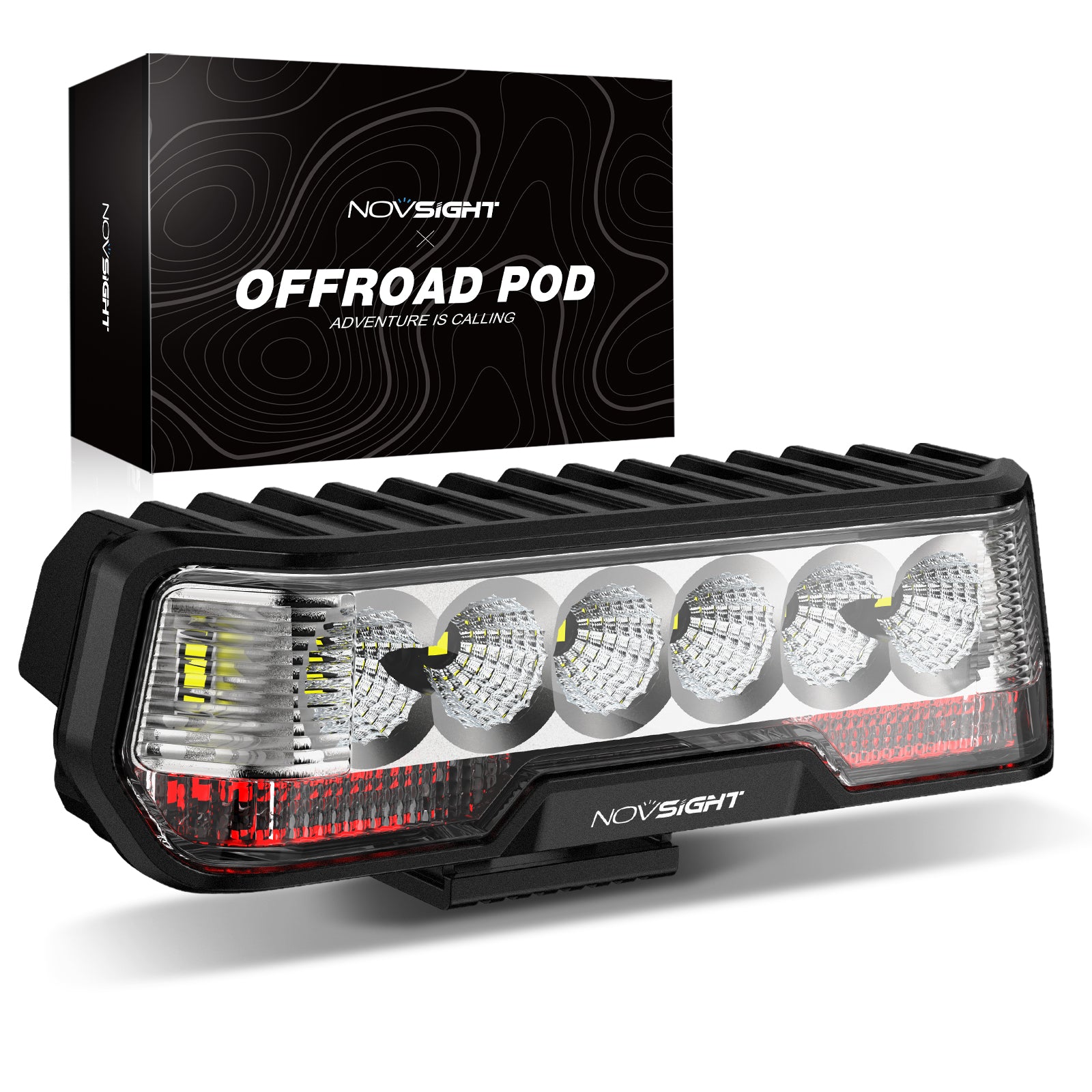 6 Inch LED Integrated Reverse and Brake Light Bar Flood Beam - NOVSIGHT