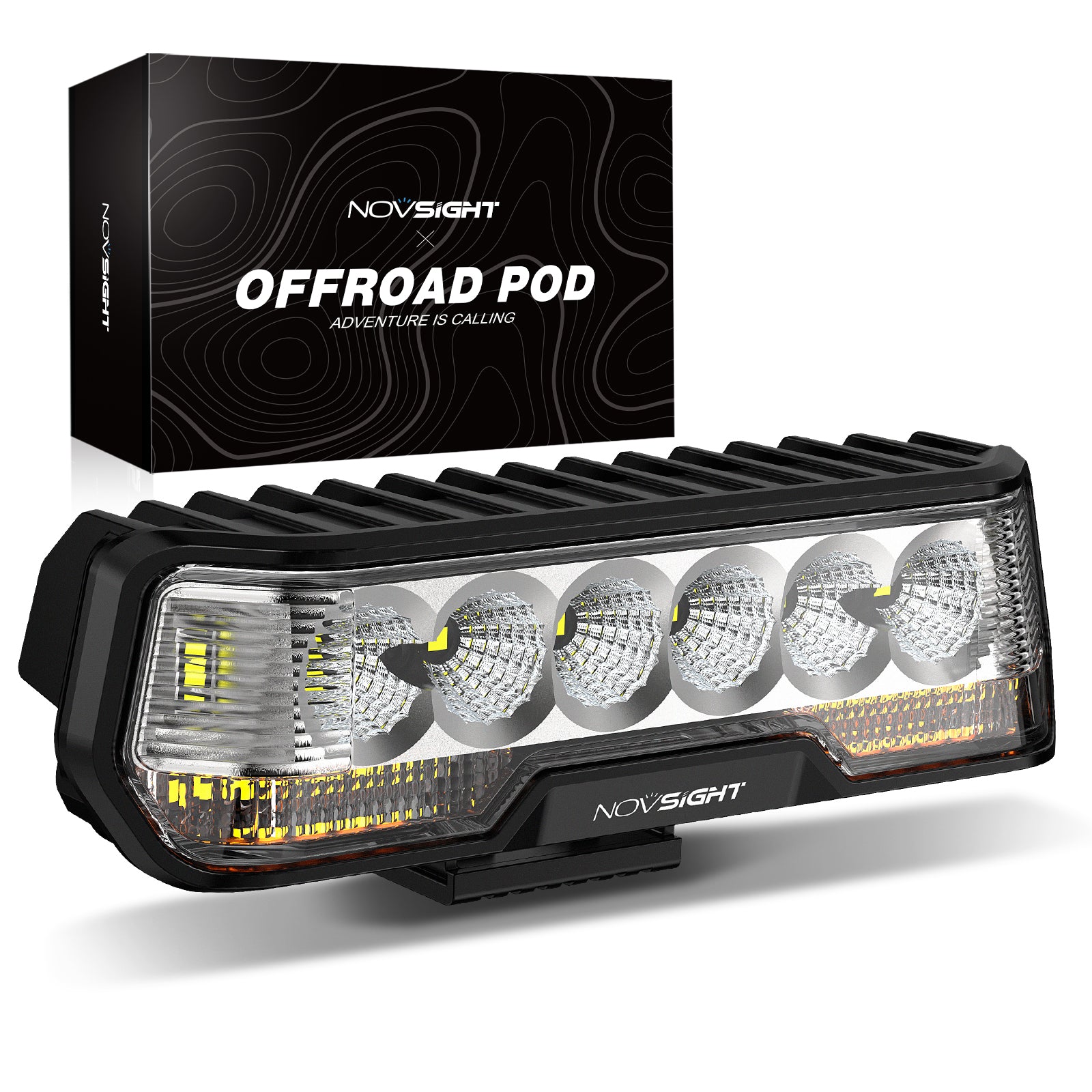 6 Inch LED Integrated Reverse and Brake Light Bar Flood Beam Yellow White - NOVSIGHT