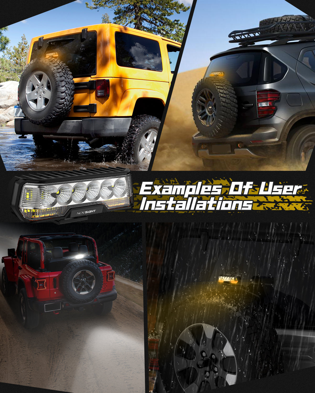 6 Inch LED Integrated Reverse and Brake Light Bar Flood Beam Yellow White - NOVSIGHT