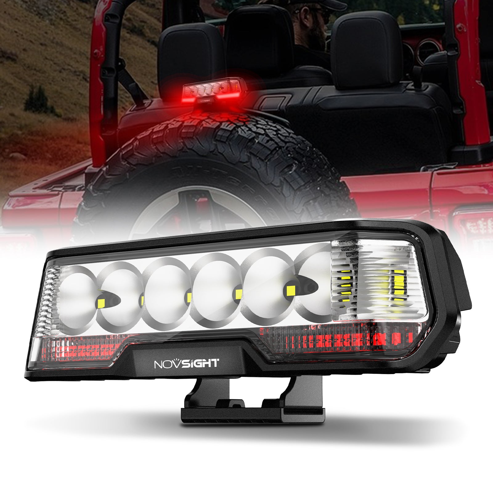 6 Inch LED Integrated Reverse and Brake Light Bar Spot Beam Red Light - NOVSIGHT