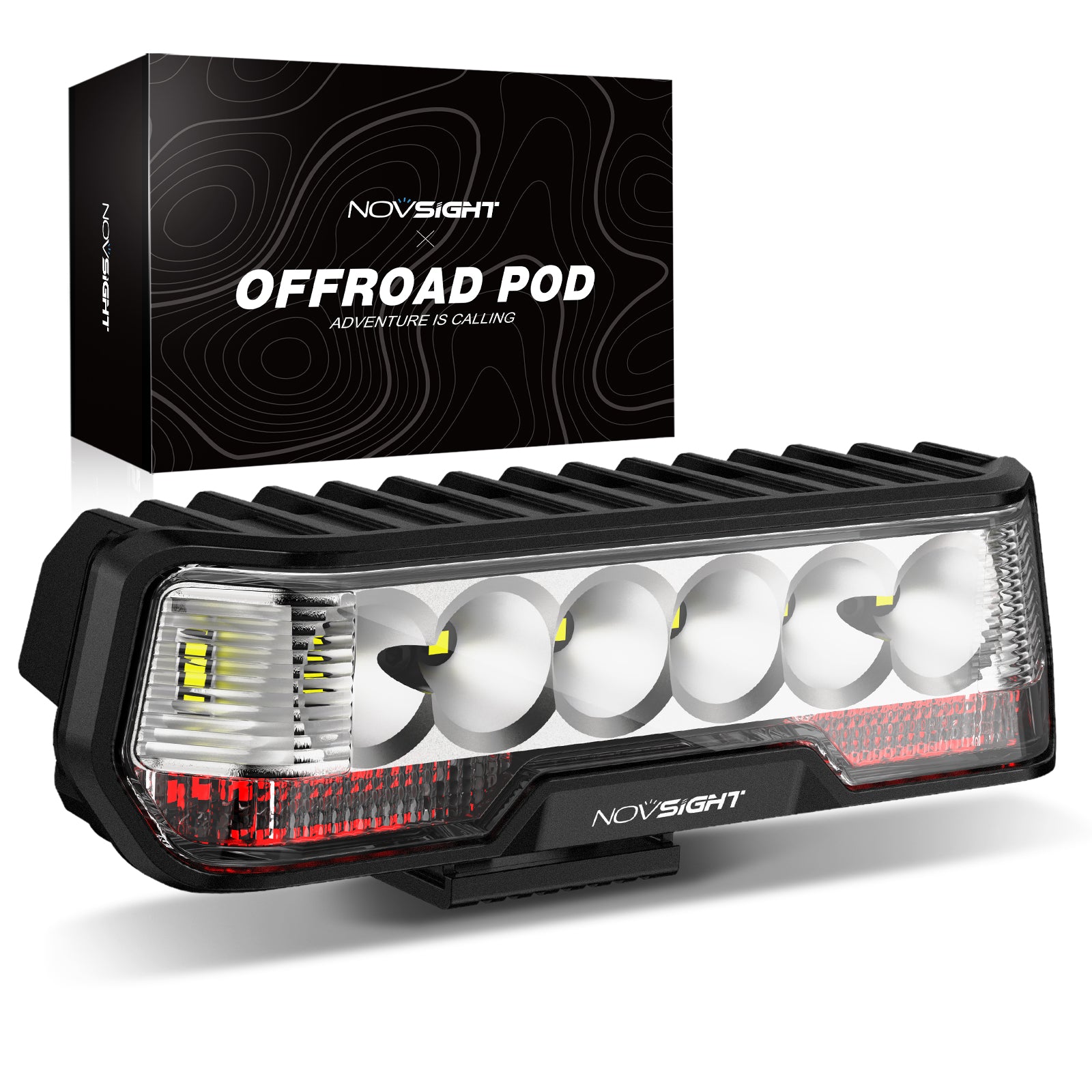 6 Inch LED Integrated Reverse and Brake Light Bar Spot Beam Red Light - NOVSIGHT