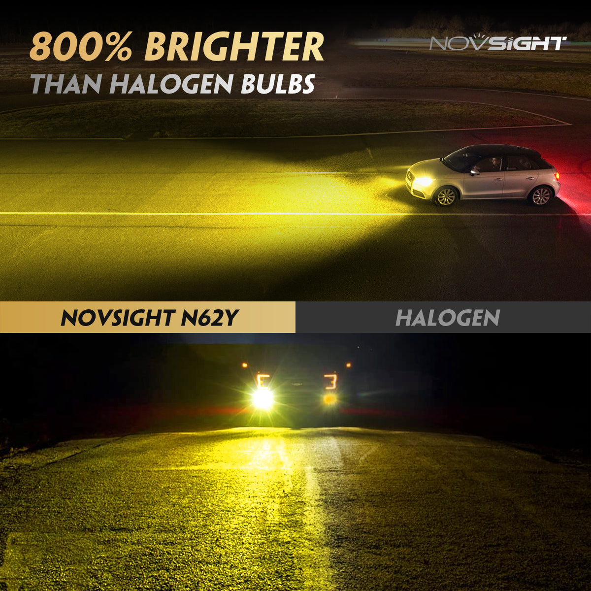 N62Y | H11 H8 H9 Yellow LED Headlight Bulbs 22000Lumen 100W 3000K Yellow | 2 Bulbs - NOVSIGHT