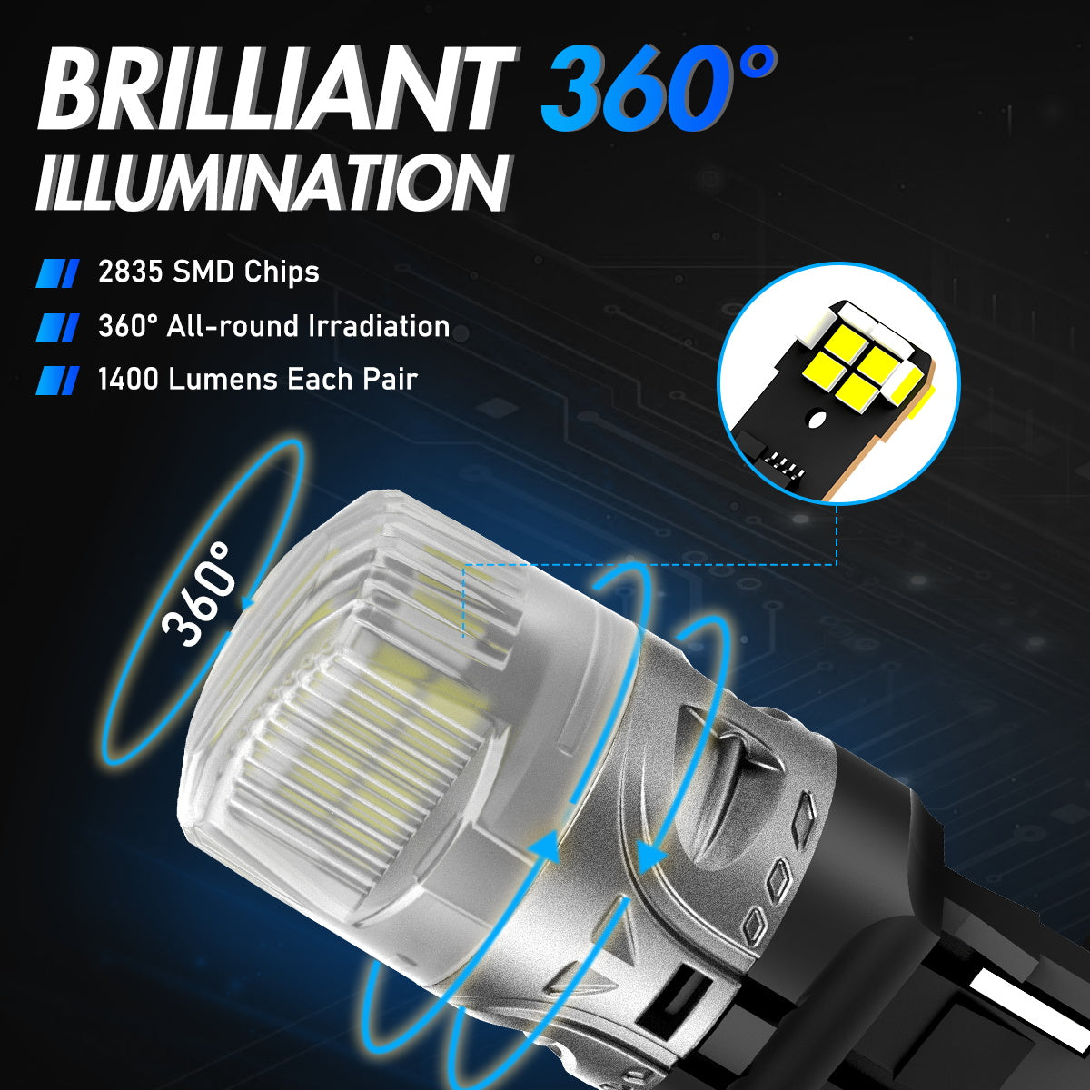 7440 T20 7441 992 WY21W LED Bulbs for Rear Front Reverse Lights DRL - White - NOVSIGHT