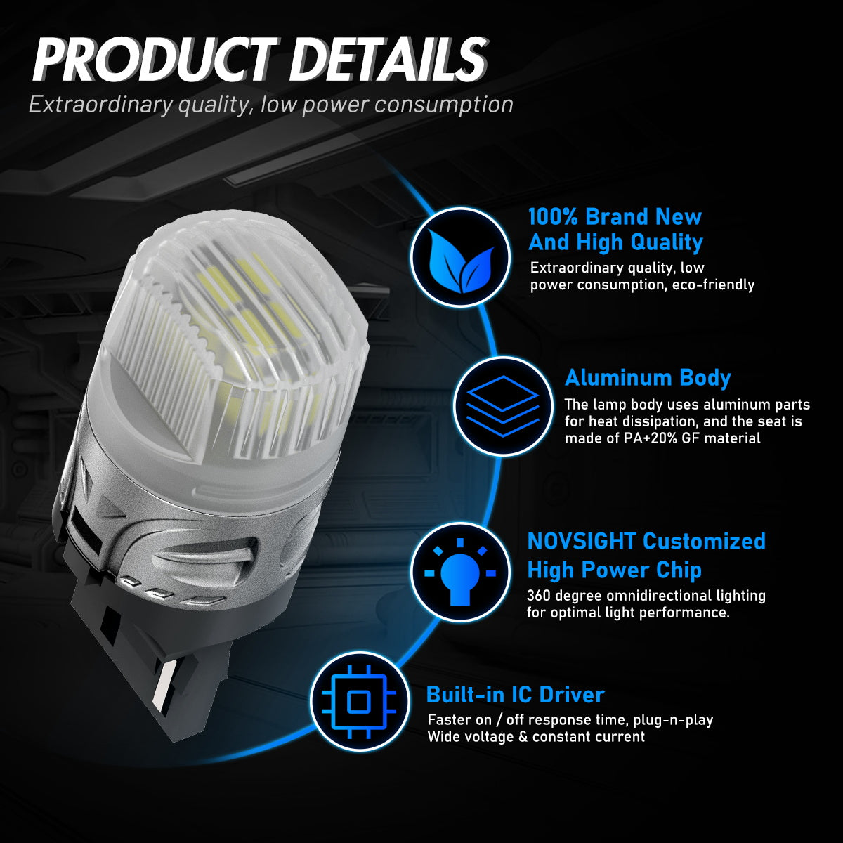 7440 T20 7441 992 WY21W LED Bulbs for Rear Front Reverse Lights DRL - White - NOVSIGHT