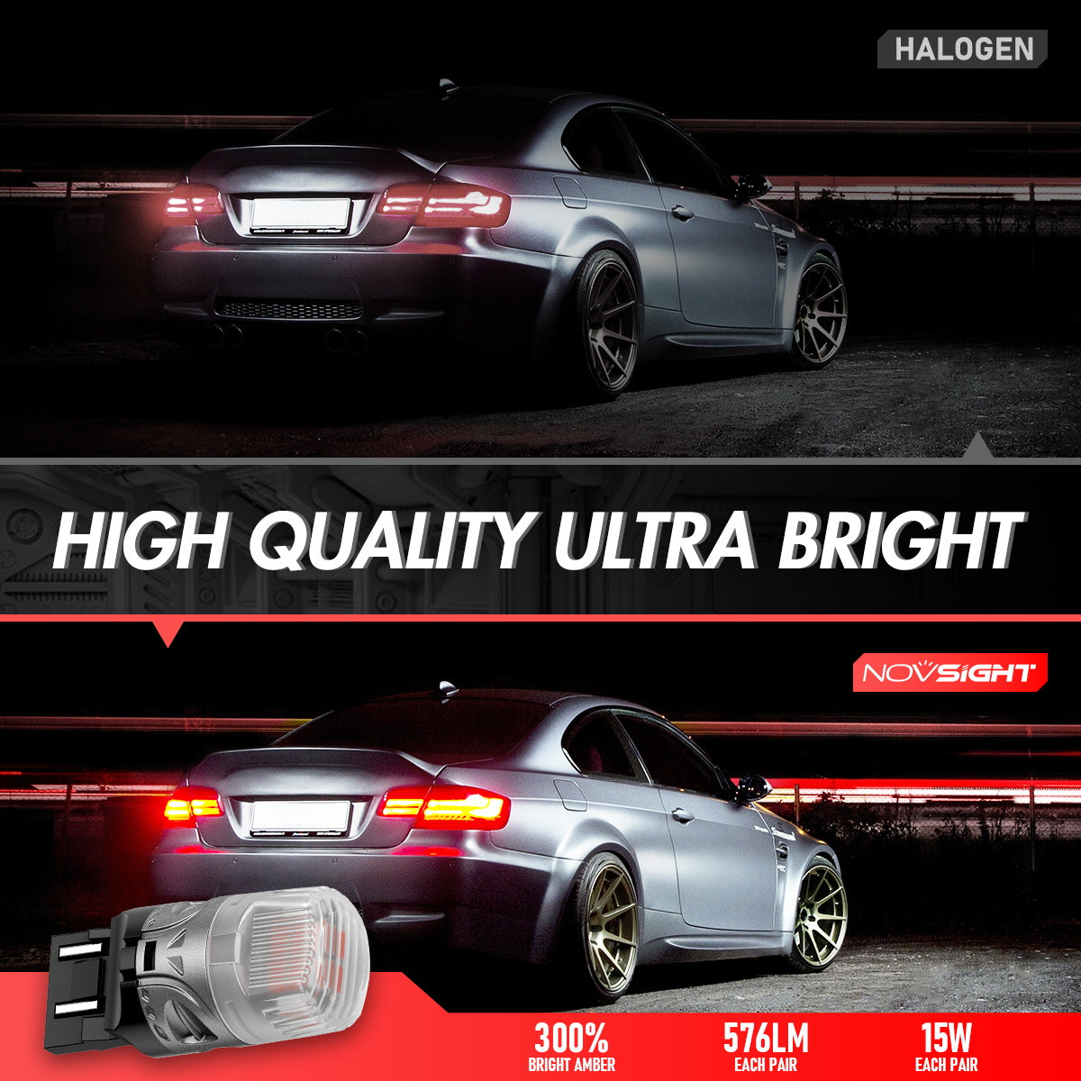 7443 T20 7444 W21 5W LED Bulbs for Rear Tail Lights Brake Lights - Red - NOVSIGHT