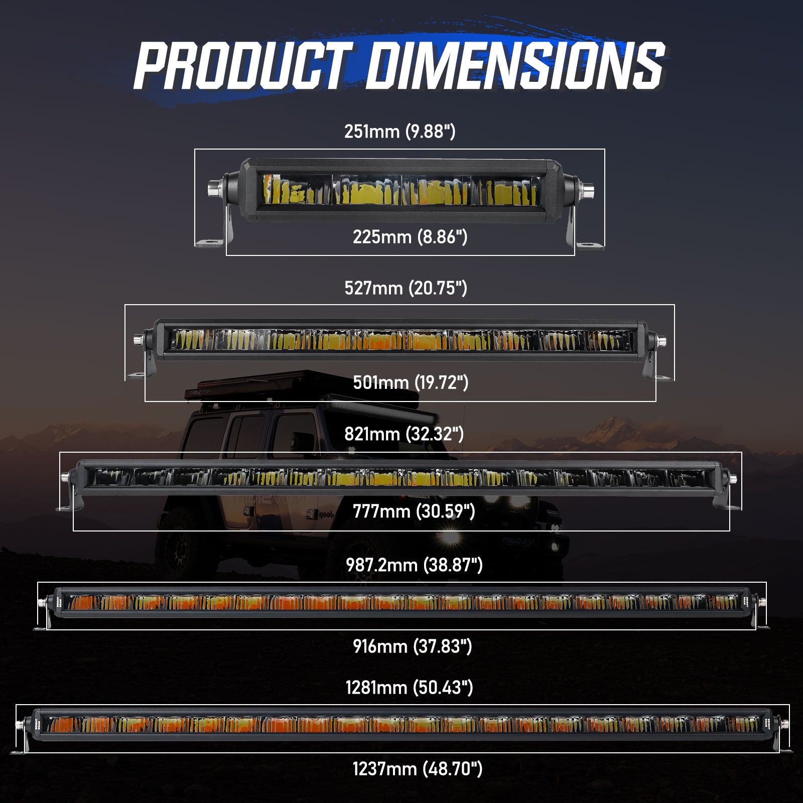 Off Road LED Light Bar 50 Inch Single Row Dual Beam White Amber - NOVSIGHT