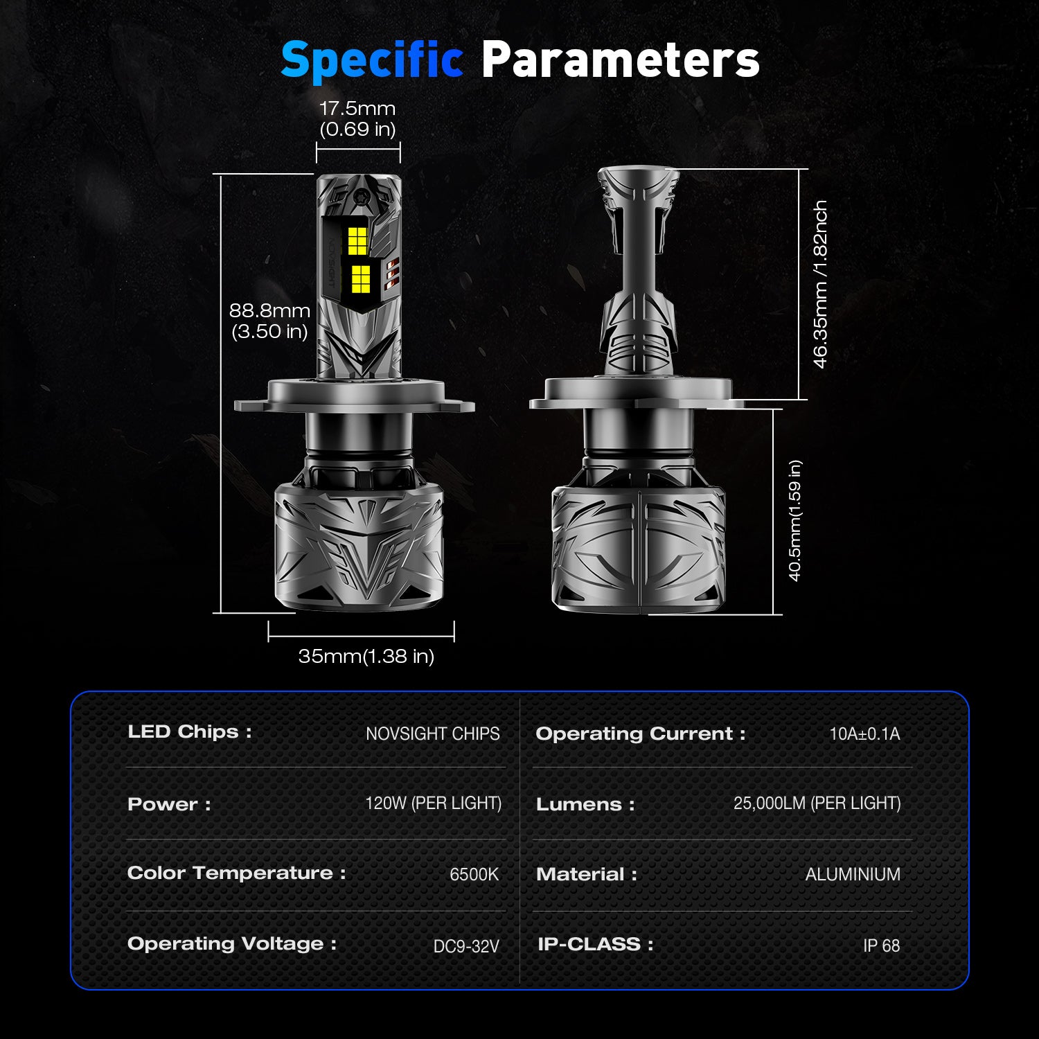 N70-Serie | H4 HB2 9003 LED-Lampen, superhelle Scheinwerfer, 240 W, 50000 lm, 6500 K, Weiß | 2 Lampen
