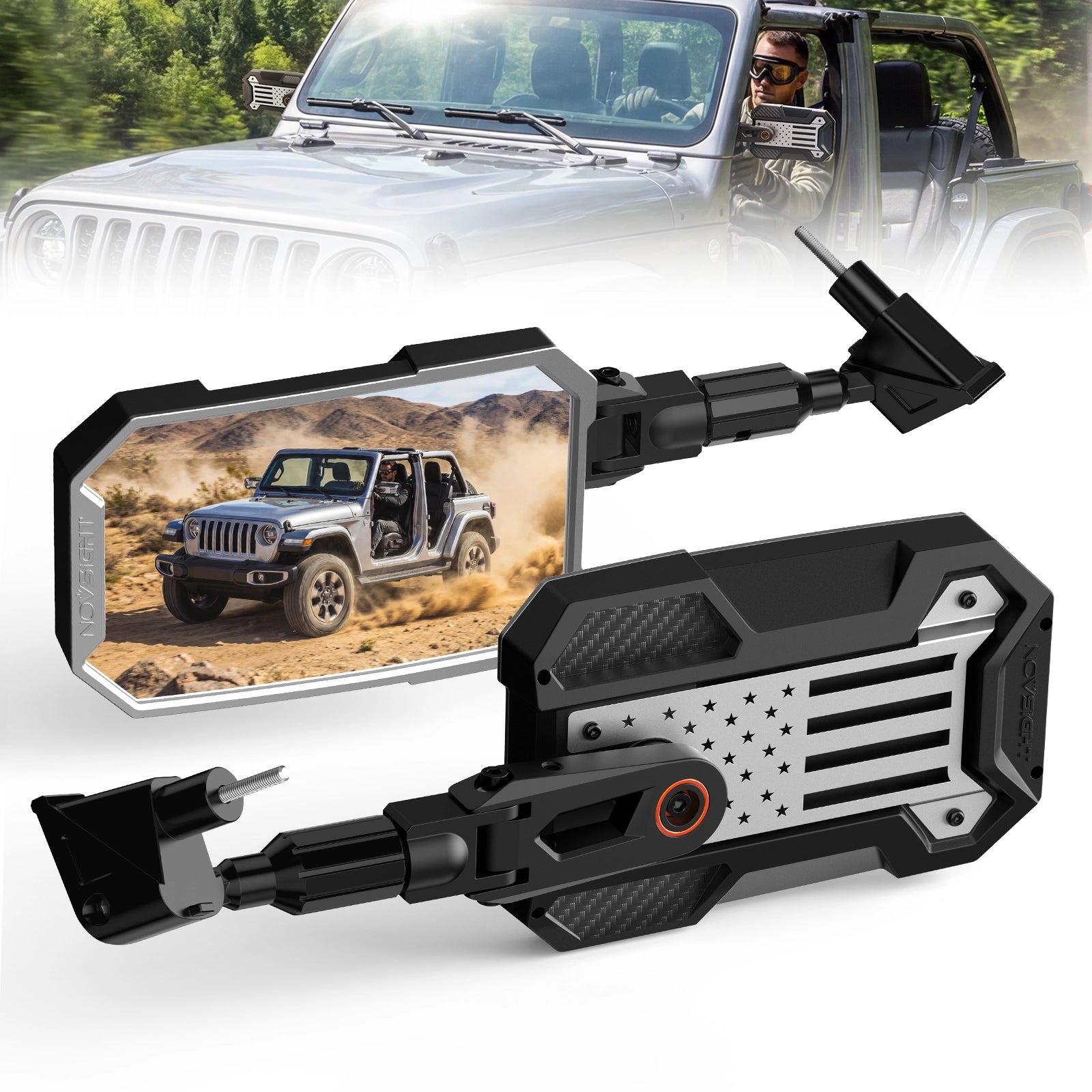 9-inch Side Mirrors for Doorless Jeep Wrangler JL JT on 2018-2023 - NOVSIGHT