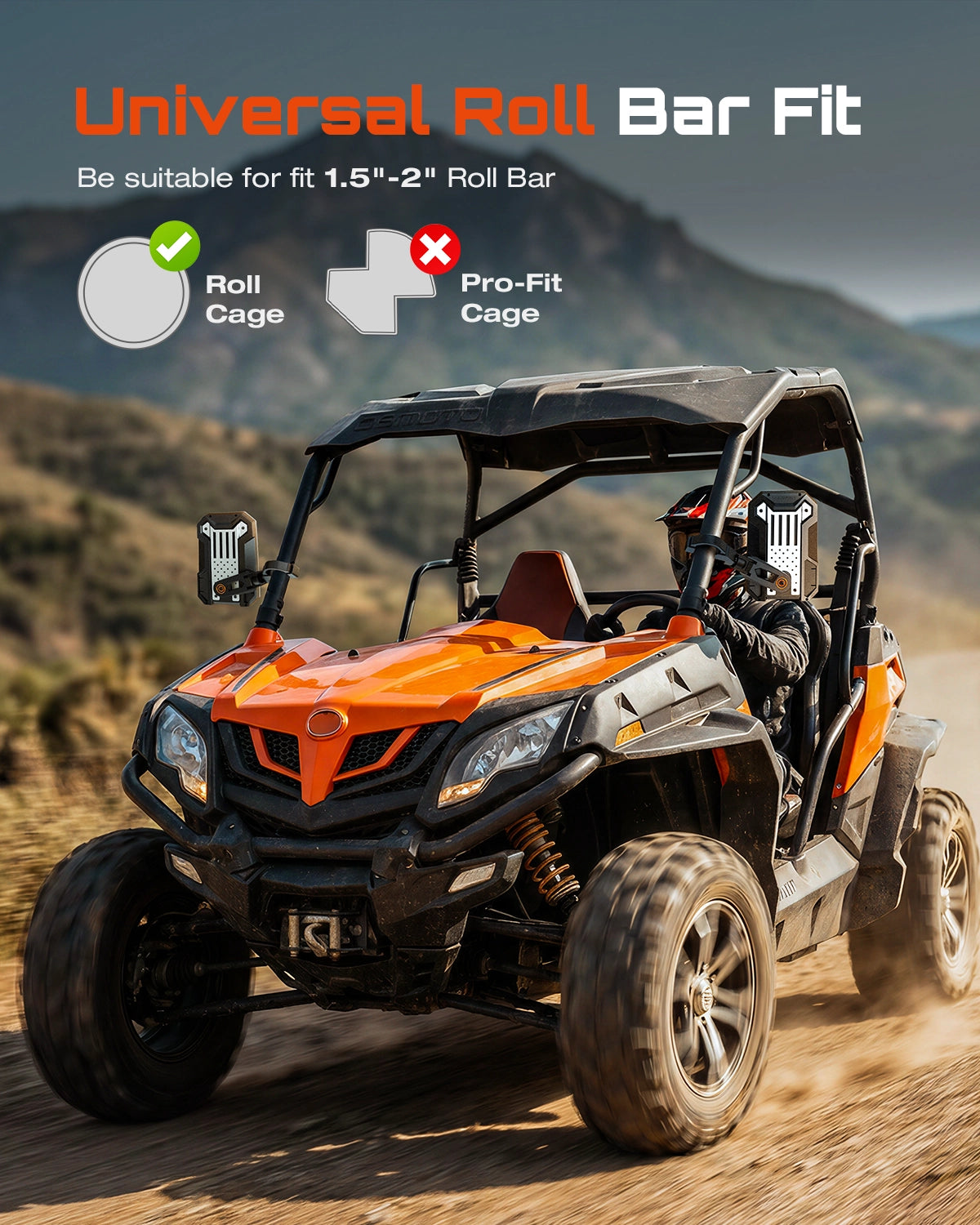 9-inch UTV Side Mirrors Universal Fit 1.5" to 2" Roll Cage - NOVSIGHT