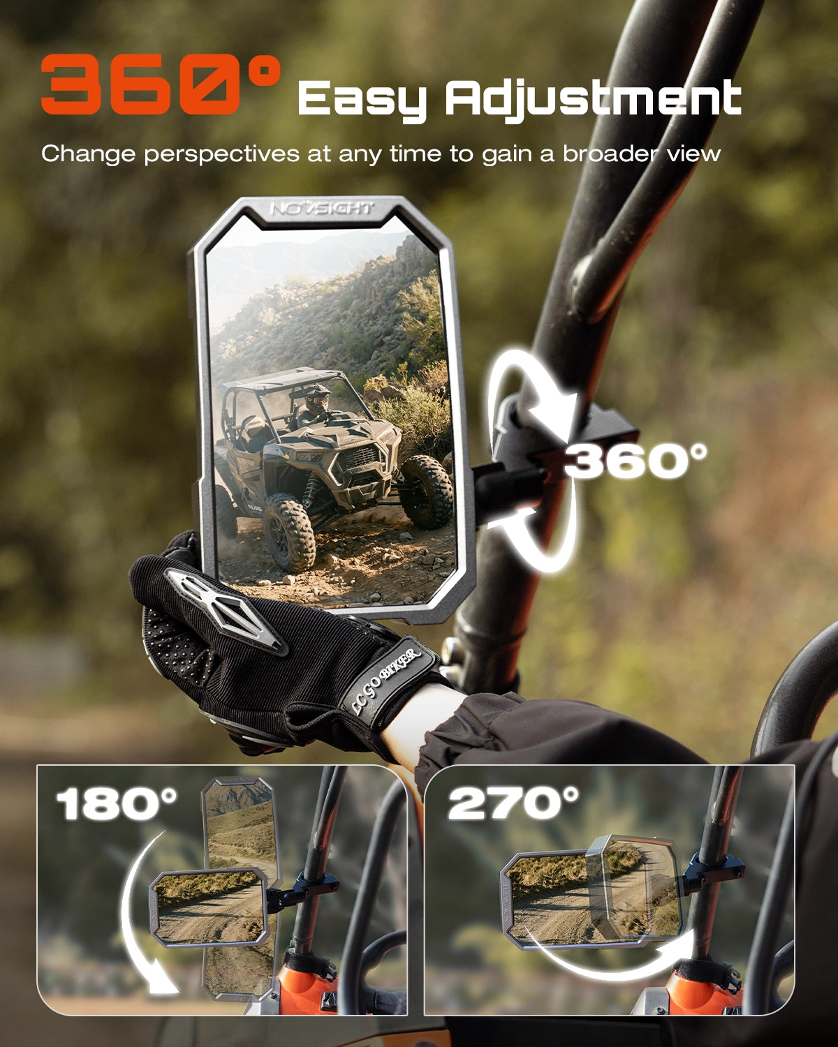 9-inch UTV Side Mirrors Universal Fit 1.5" to 2" Roll Cage - NOVSIGHT