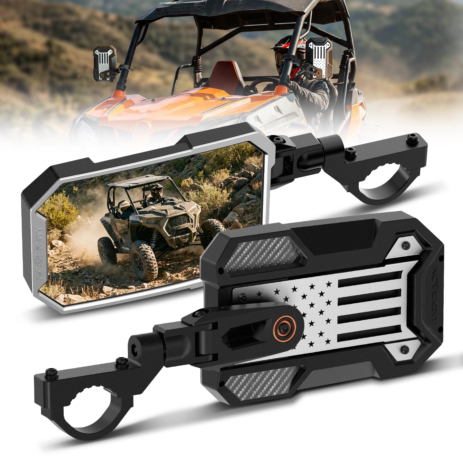 9-inch UTV Side Mirrors Universal Fit 1.5" to 2" Roll Cage - NOVSIGHT