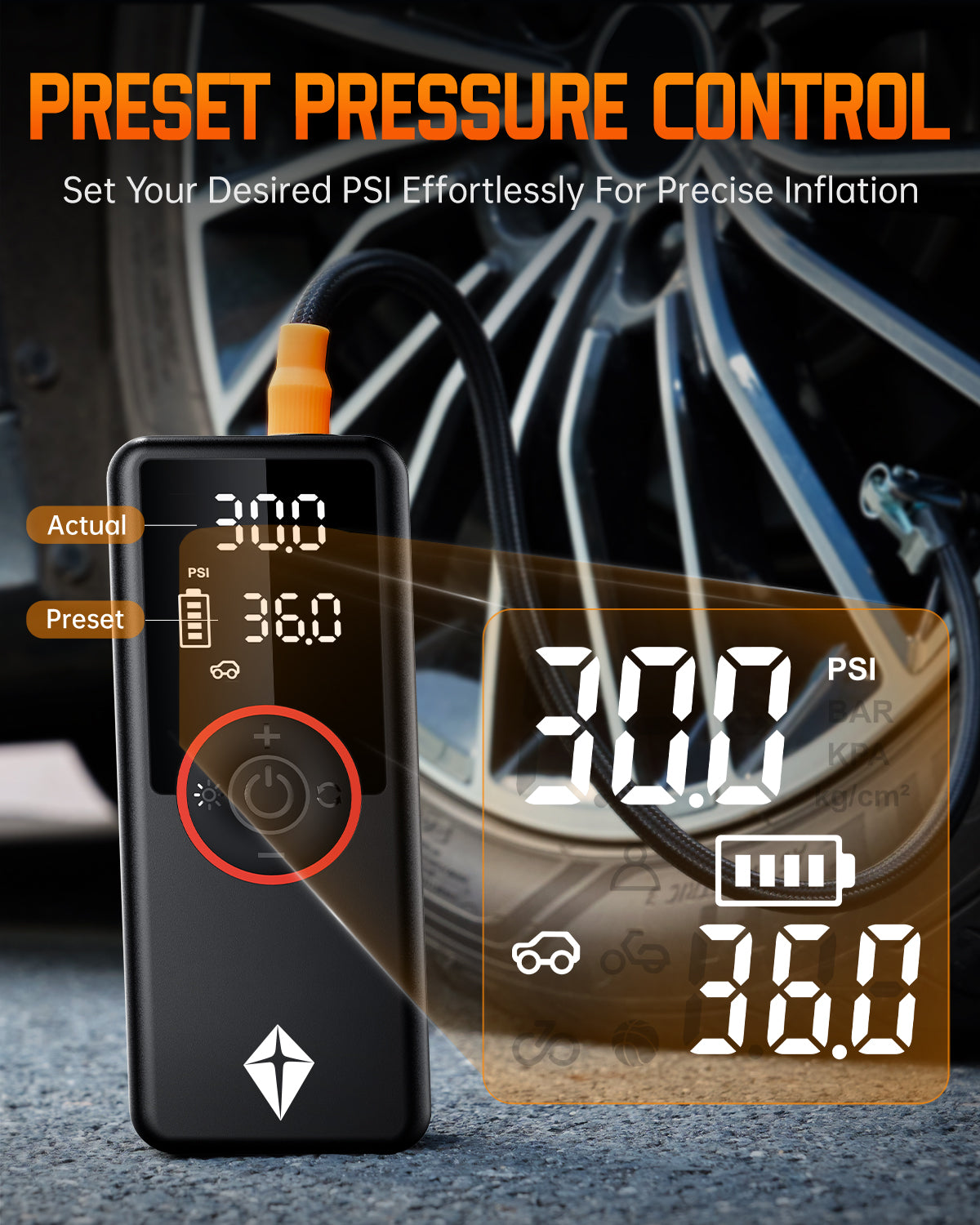 Tire Inflator Air Pump for Car Motorcycle Bicycle Phone Charging 25000mAh - NOVSIGHT