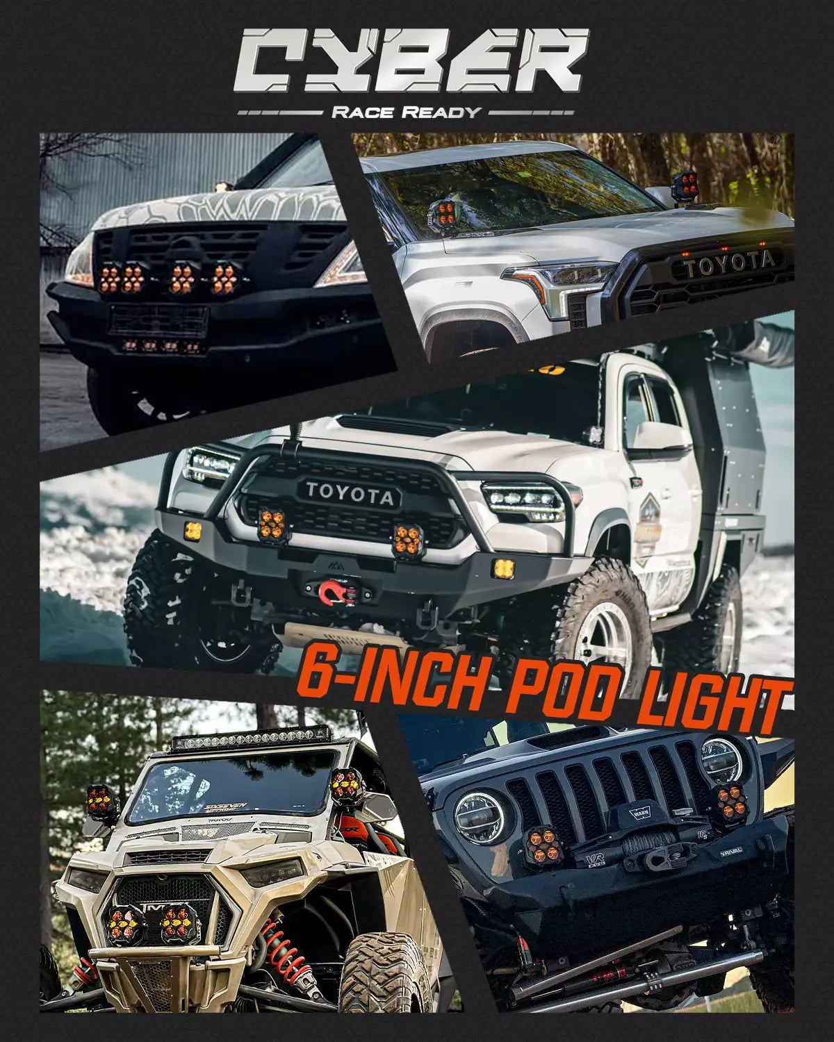 CYBER Series 6-Inch LED Pod Lights – Amber & White Light | Warrior Black LED Pod Lights | Novsight