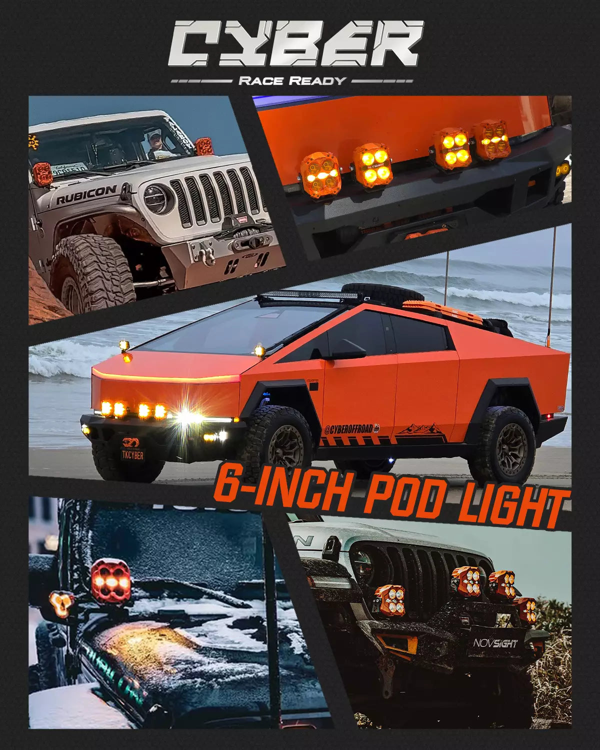 CYBER Series | 6-inch LED Pod Lights White and Amber Light Cyber Orange LED Pod Lights | Novsight