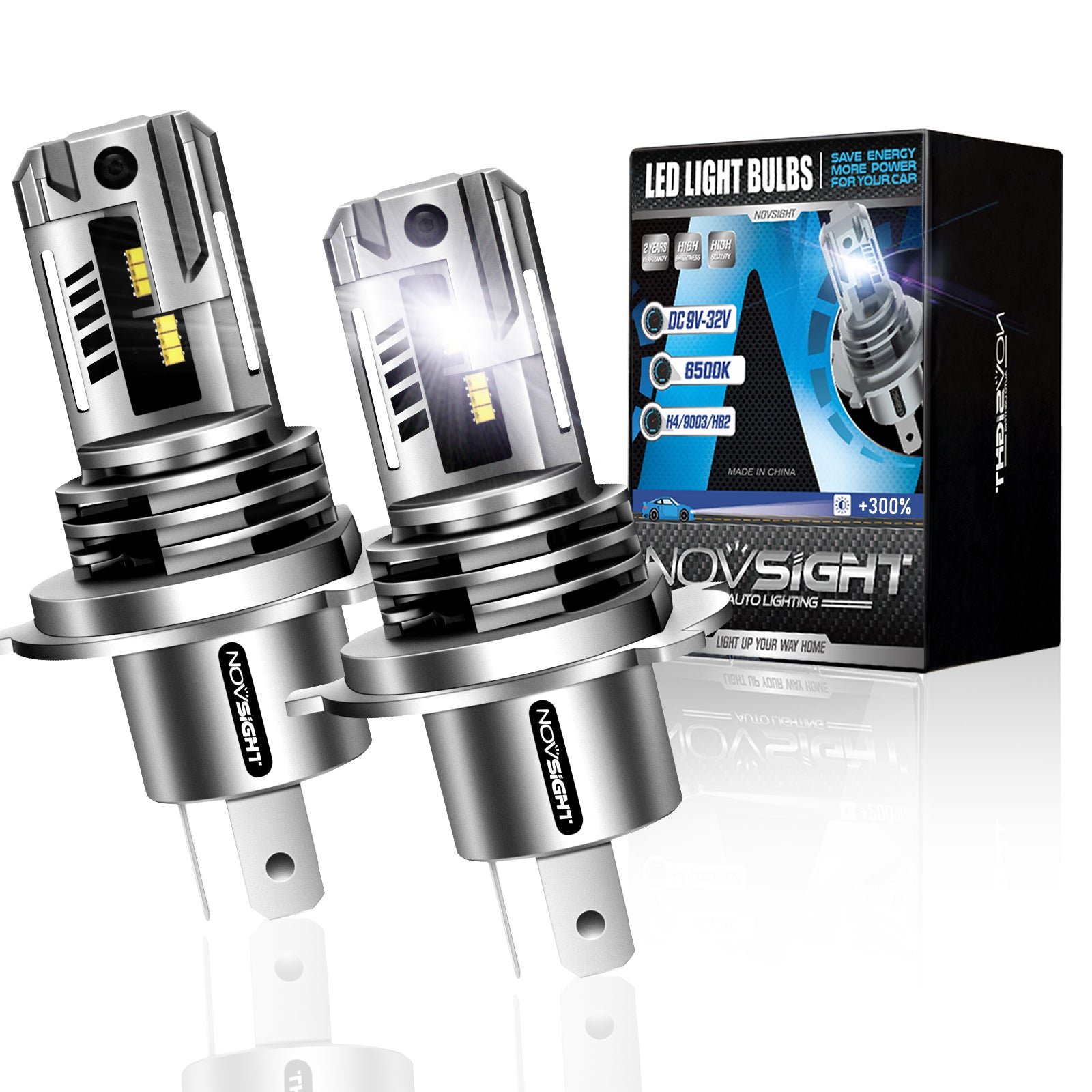 2000-2004 Ford Focus LED Headlight Bulb H4 9003 Hi/Lo Dual Beam Halogen Headlight Replacement Kit - NOVSIGHT
