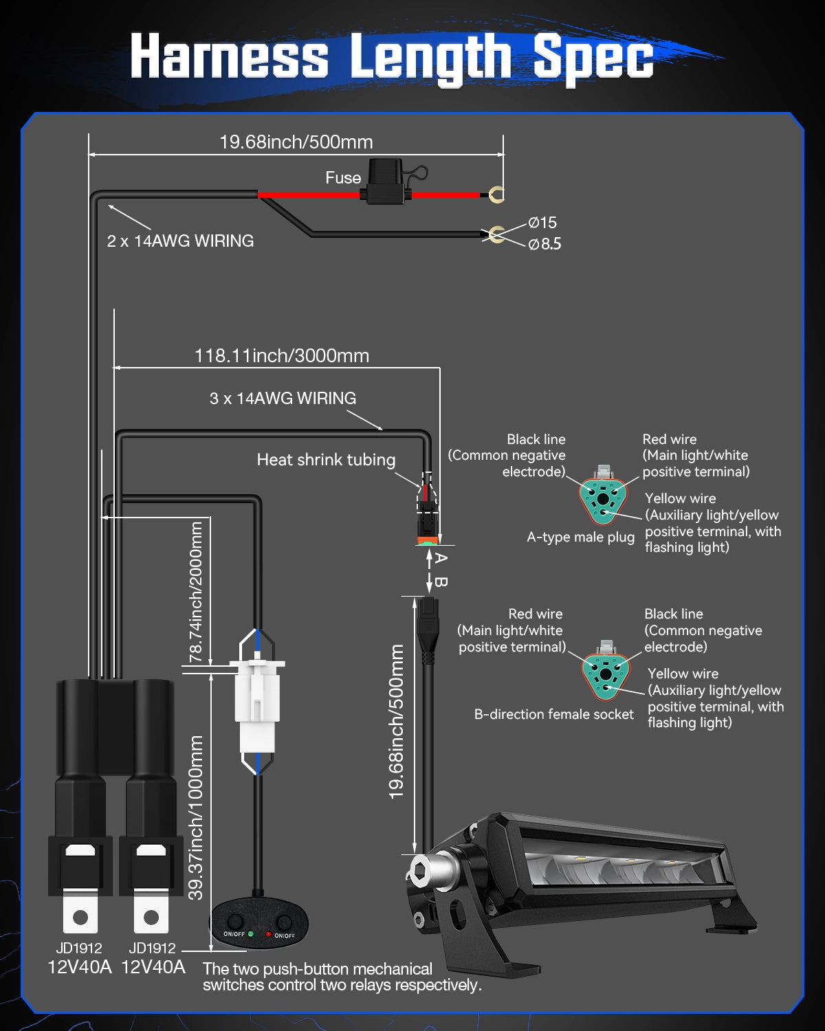 Rock Series 8 Inch Single Row Dual Color Beam LED Off-Road Light Bar White and Amber - NOVSIGHT