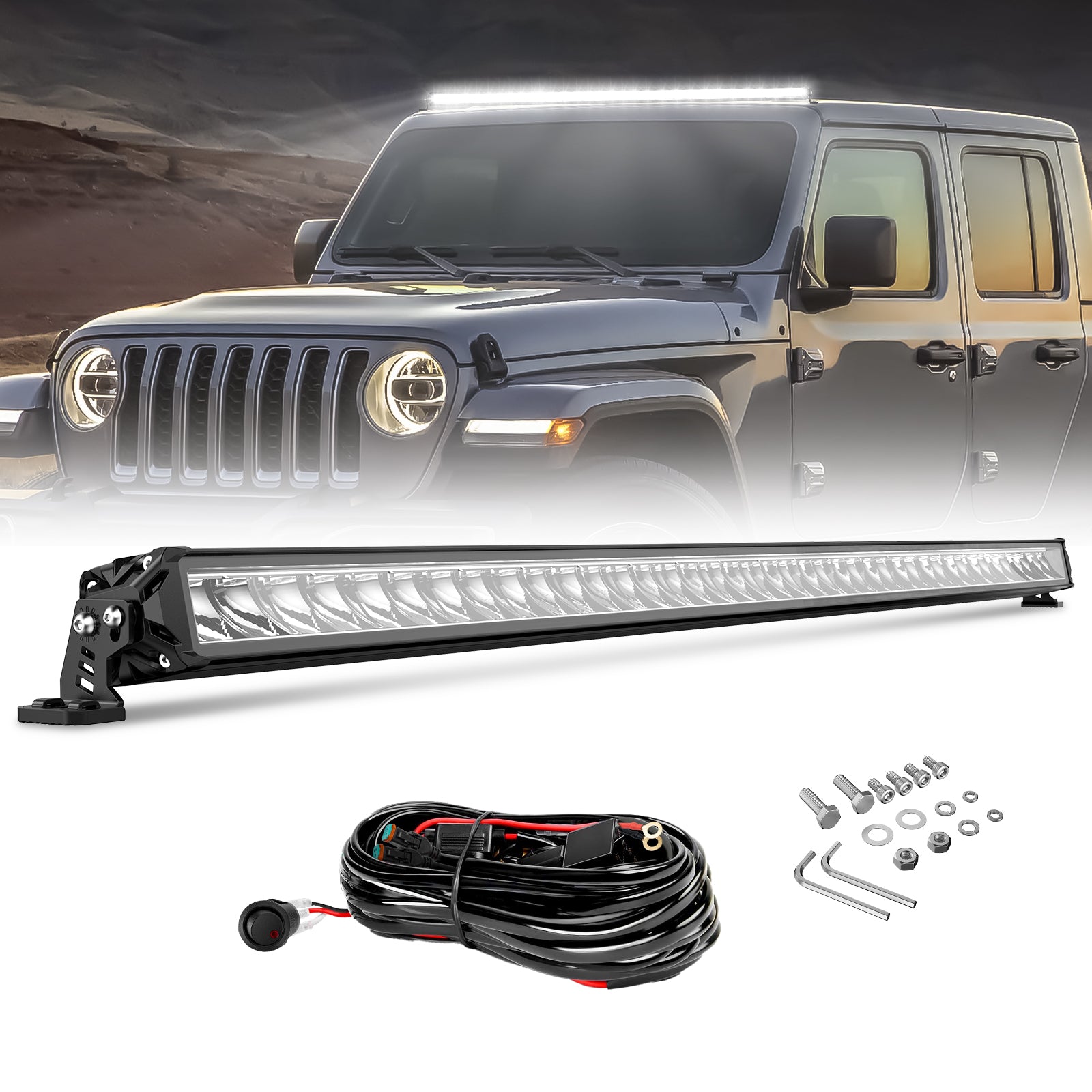 Barra de luz LED de Off Road serie Rock haz de conducción de alta potencia de una sola fila de 50 pulgadas