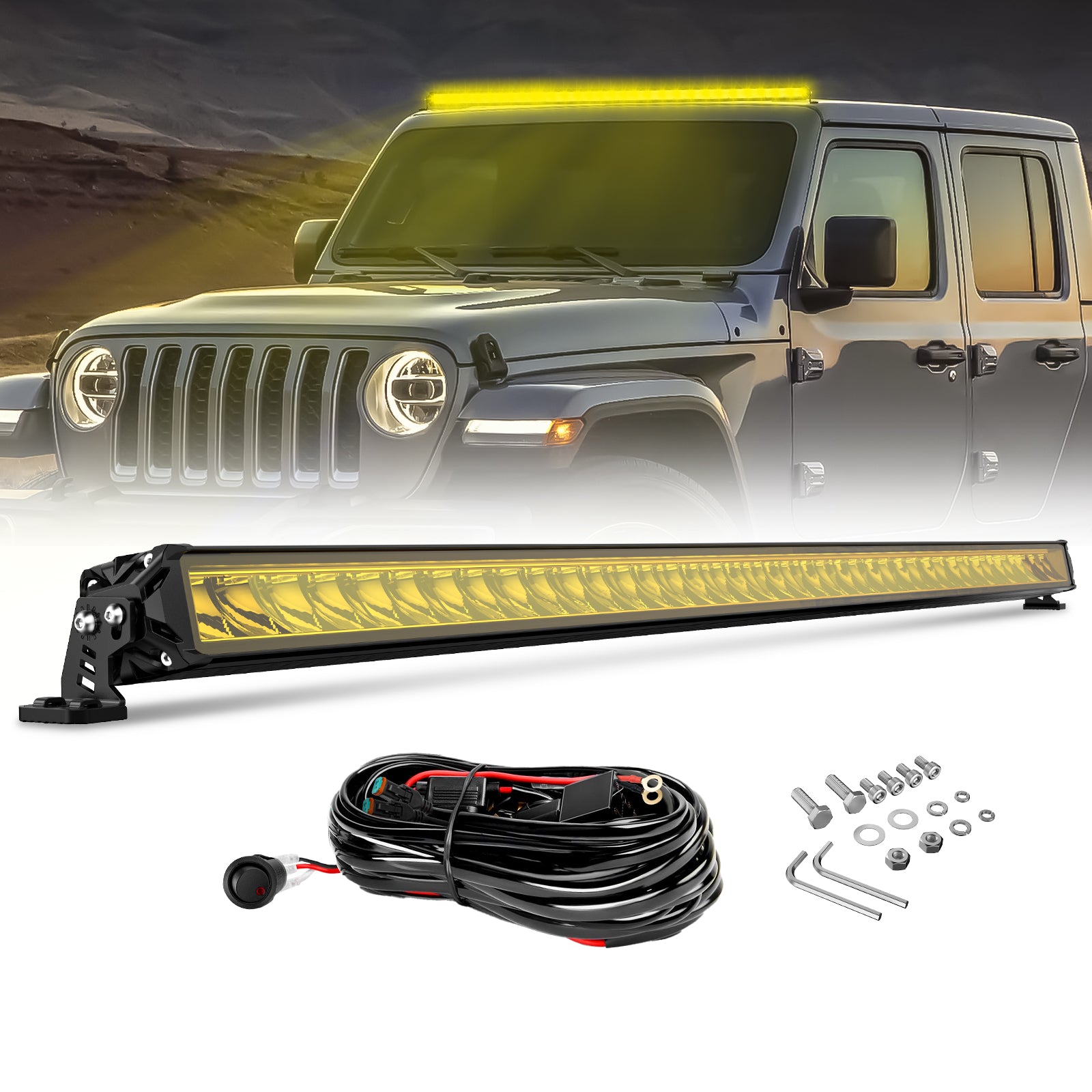 Rock Series Off Road LED-Lichtleiste, 48,7 Zoll, einreihig, zweistrahlig, weiß, gelb