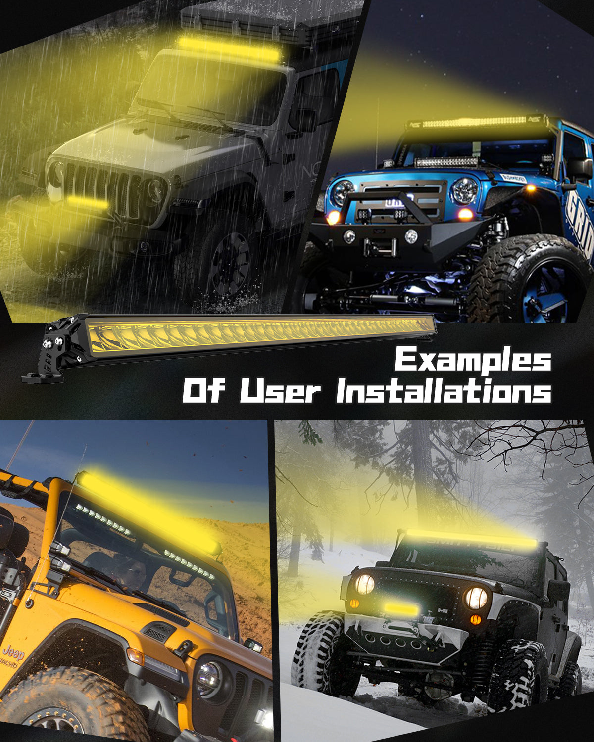 Rock Series Off Road LED-Lichtleiste, 48,7 Zoll, einreihig, zweistrahlig, weiß, gelb