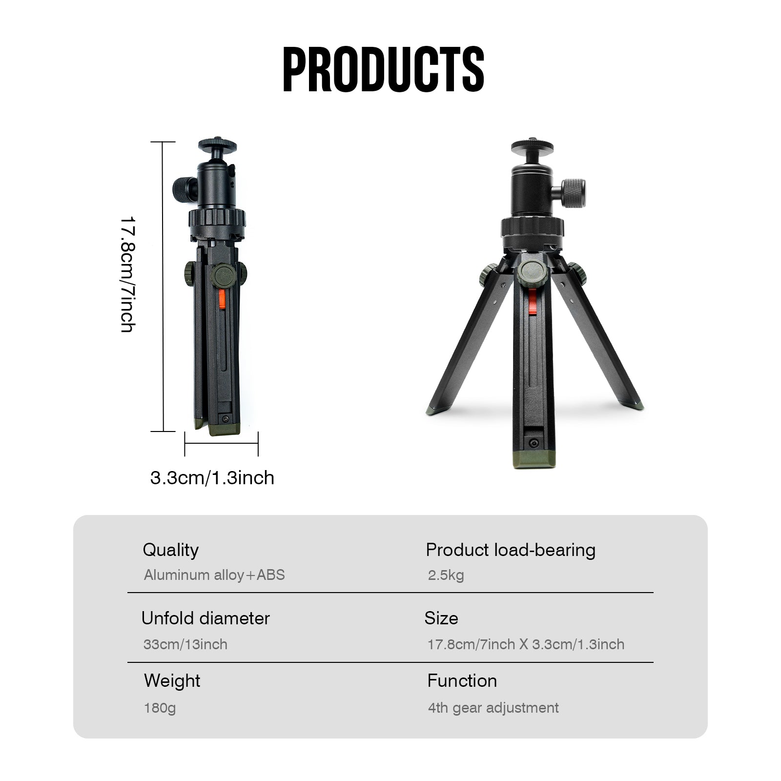 Portable LED Work Light Tripod 1/4 Spiral Portable Stand With Universal Shaft Extension Rod