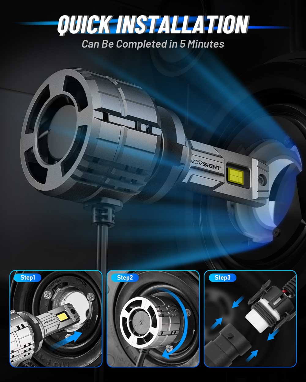 2019-2020 Hyundai Tucson Custom-Fit LED Bulbs H7 9005 Halogen Replacement 4 Bulbs - NOVSIGHT