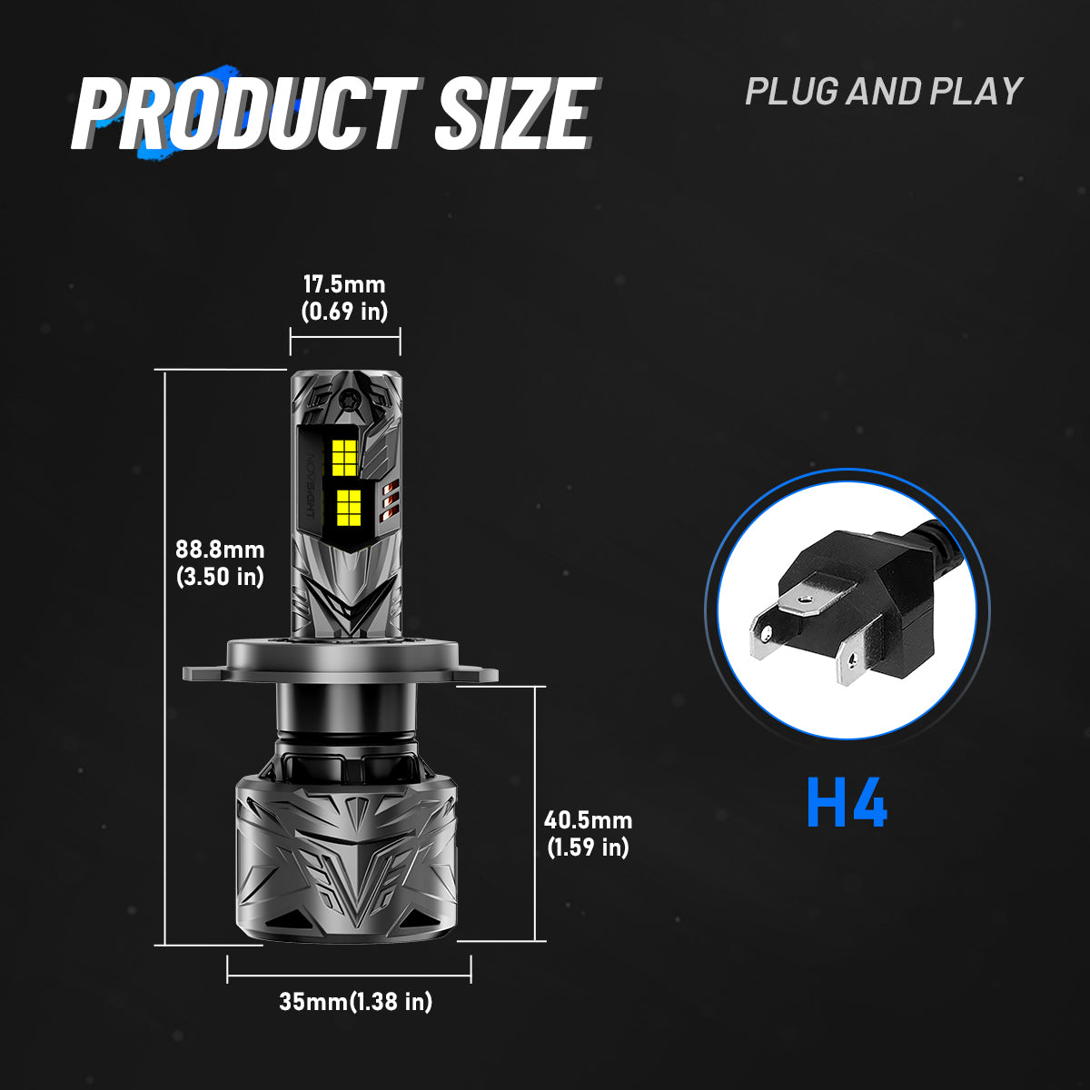 N70-Serie | H4 HB2 9003 LED-Lampen, superhelle Scheinwerfer, 240 W, 50000 lm, 6500 K, Weiß | 2 Lampen