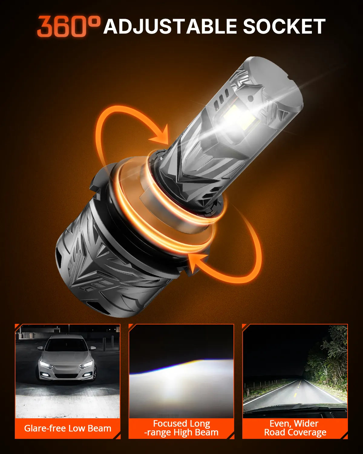 N70 Series | 9007 HB5 LED Bulbs Super Bright Headlights 240W 50000LM 6500K White | 2 Bulbs Headlight | Novsight