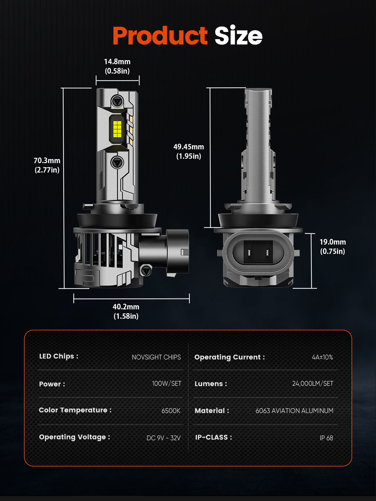 N99 Series Wireless | H11 H8 H9 H16 LED Headlight Bulbs 100W 24000LM 6500K White | 2 Bulbs
