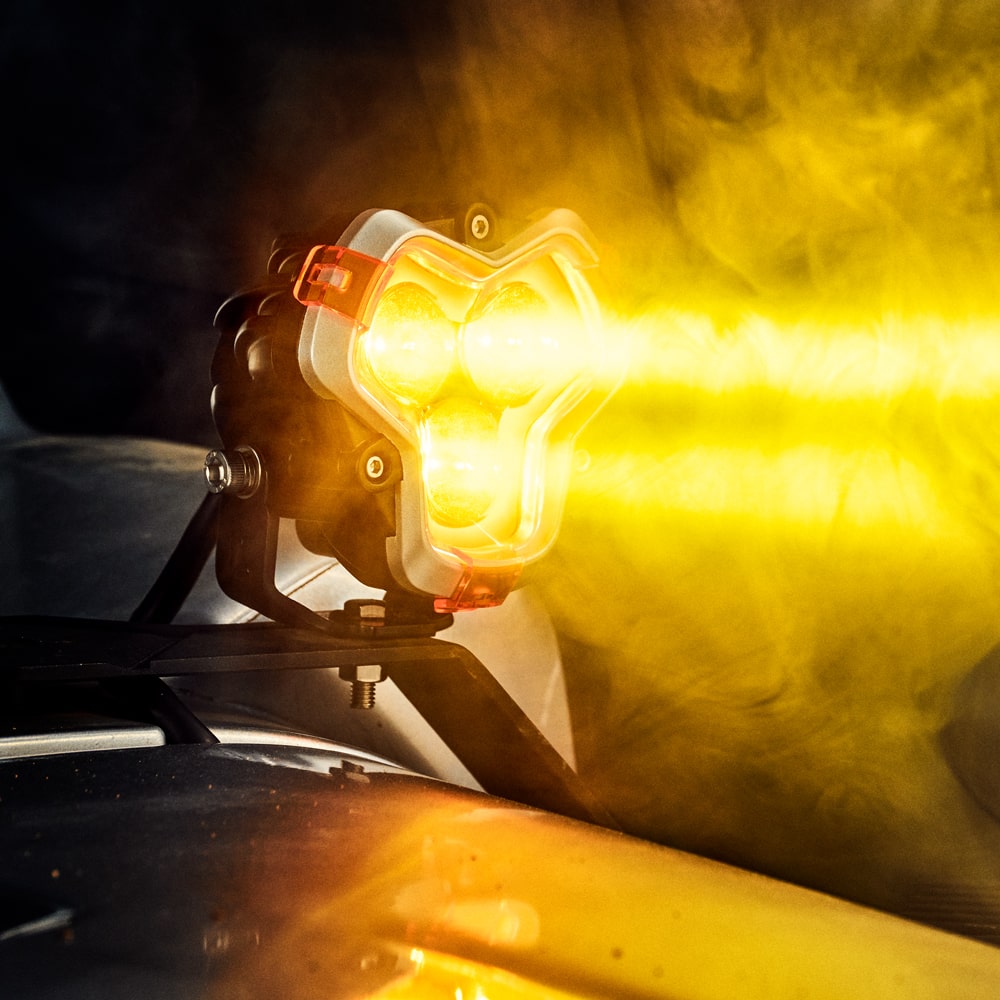 Showing NOVSIGH halo 3 inch spotlight mounted on jeep