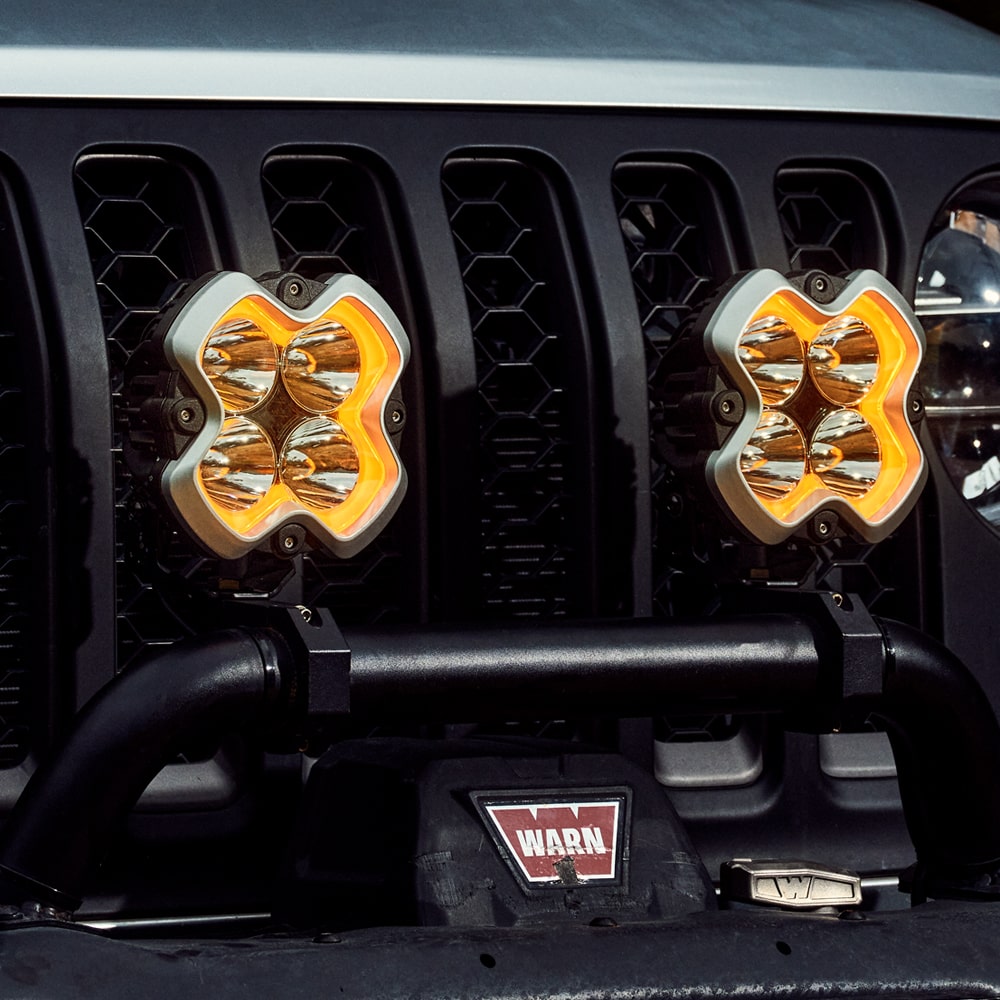 The novsight halo 6-inch spotlight illuminates the white daytime running lights.