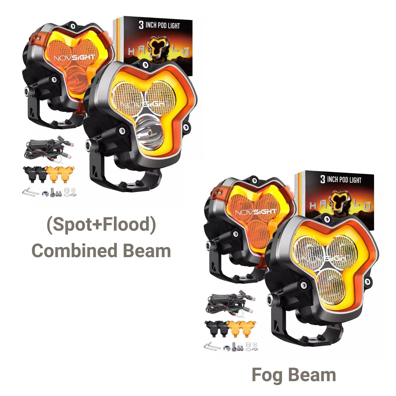 HALO Series 3" LED Pod Lights with DRL 48W Twin Light Pair Kit