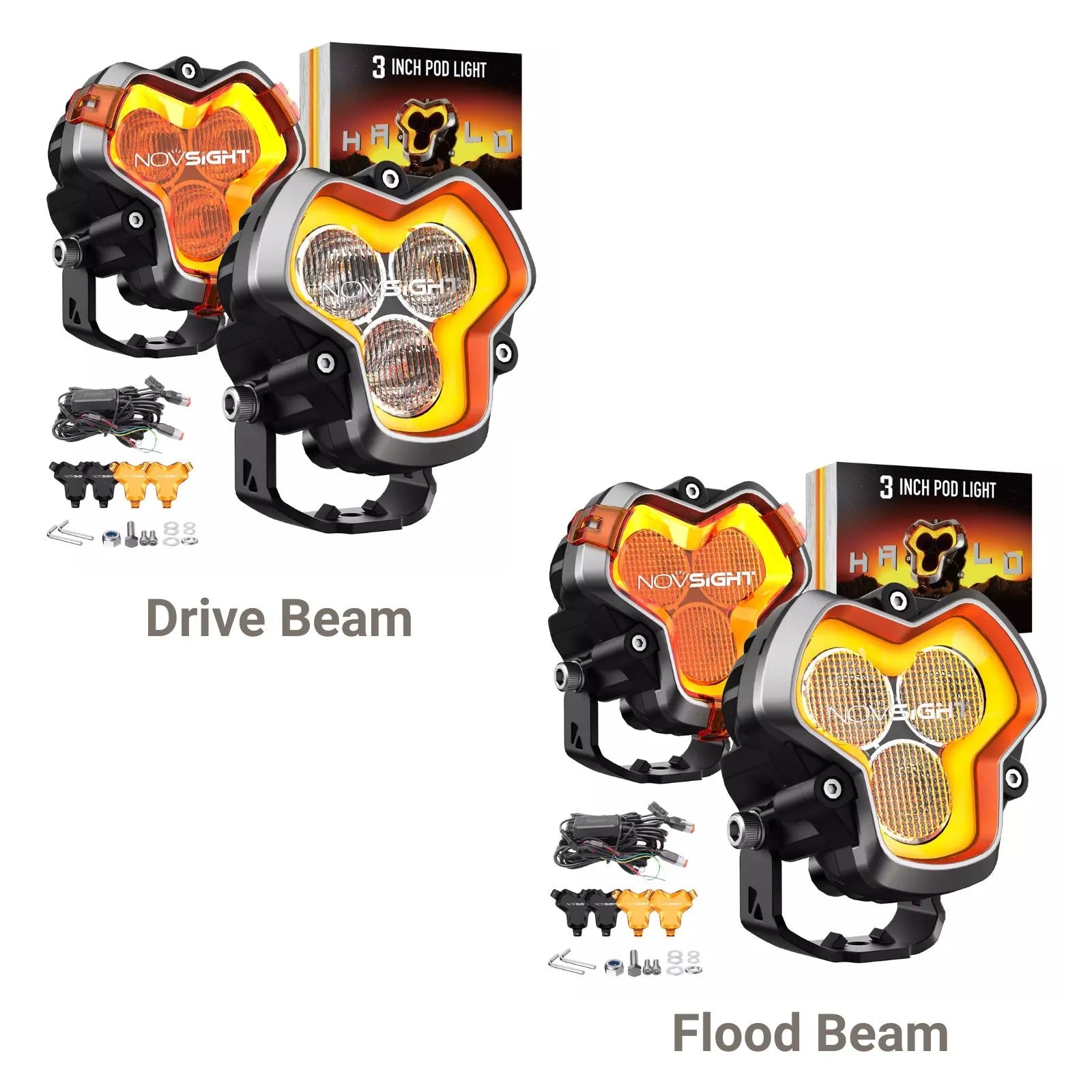 HALO Series 3" LED Pod Lights with DRL 48W Twin Light Pair Kit