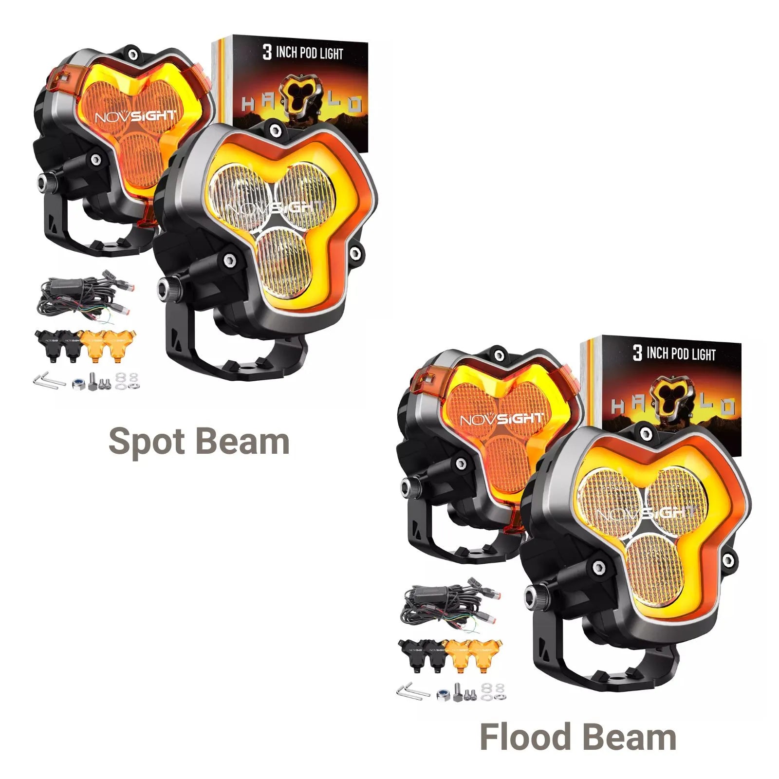 HALO Series 3" LED Pod Lights with DRL 48W Twin Light Pair Kit