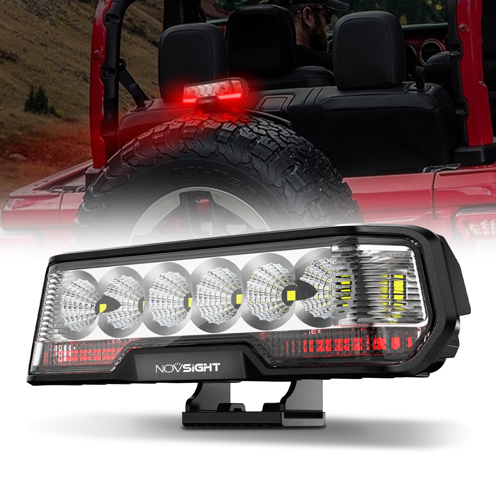 6 Inch LED Integrated Reverse and Brake Light Bar Flood Beam Red White