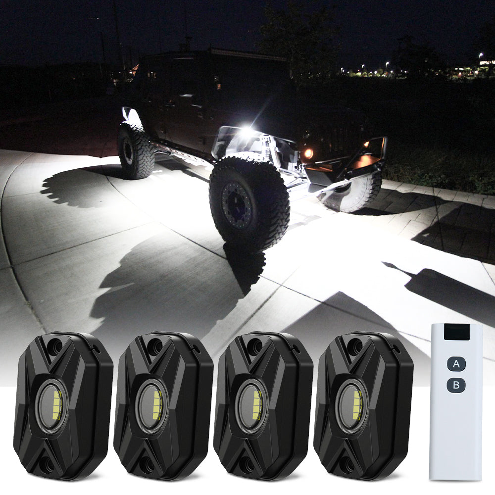 LED Rock Lights Kit White Light Flood Beam (4 Pods/8 Pods Set)