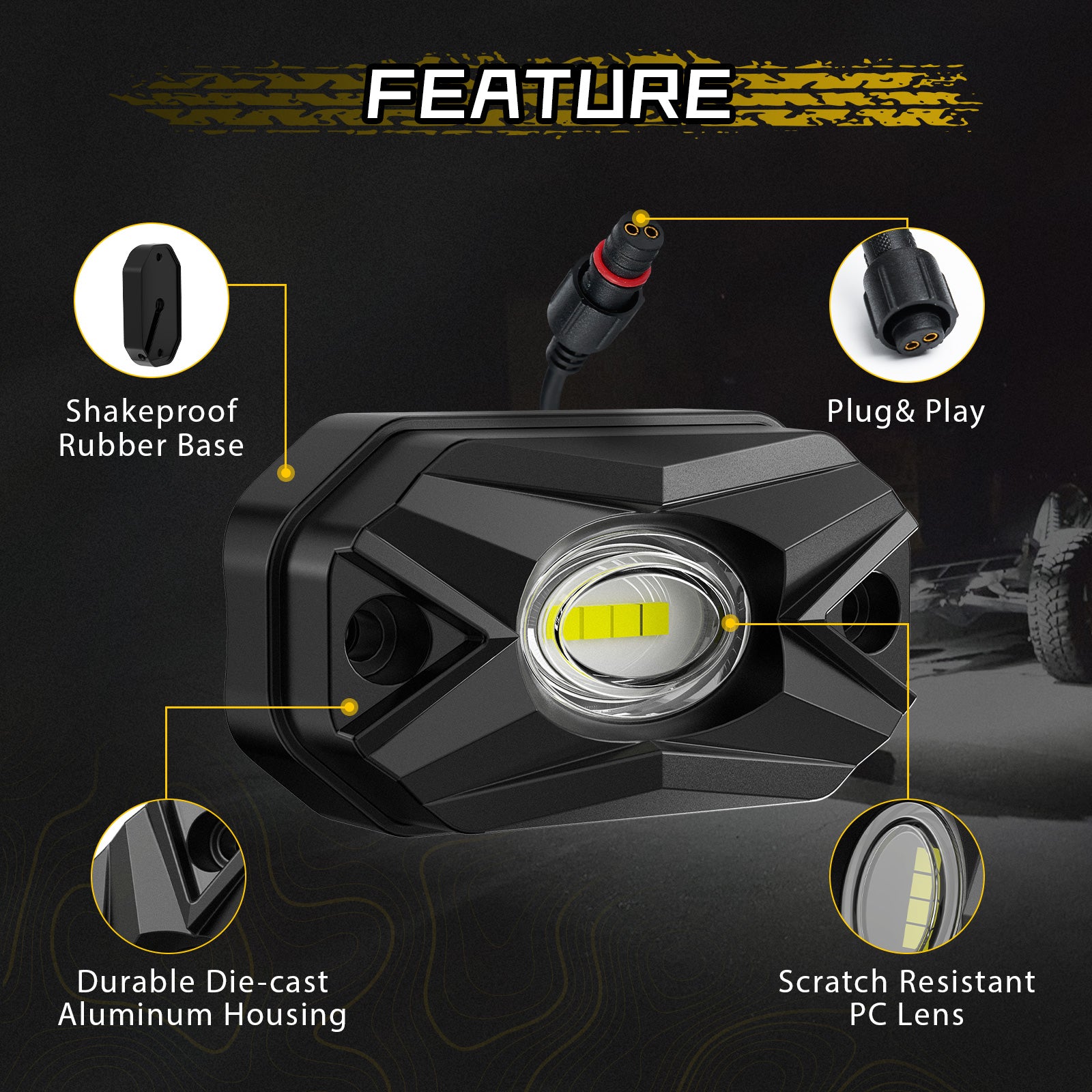 LED Rock Lights Kit White Light Flood Beam (4 Pods/8 Pods Set)