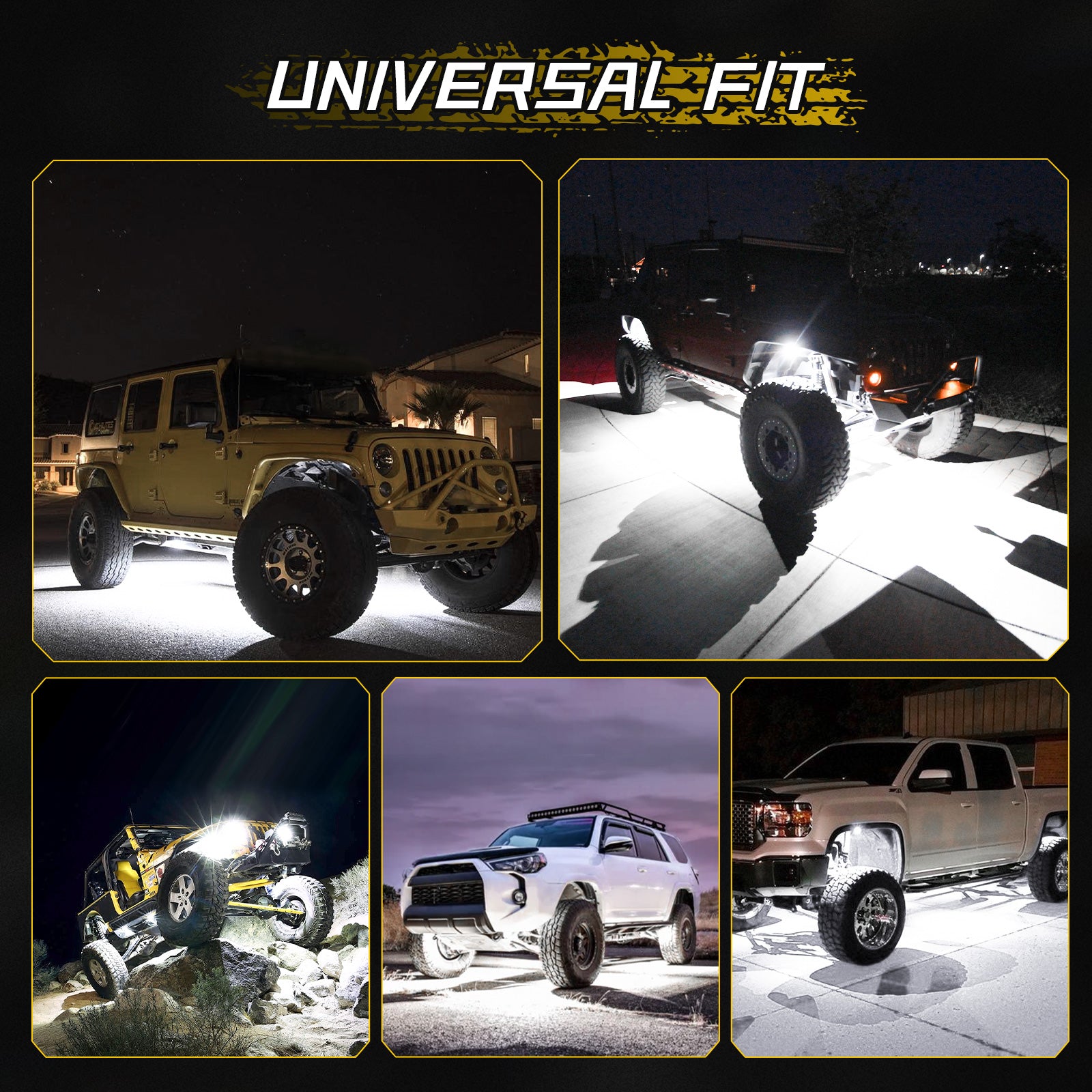 LED Rock Lights Kit White Light Flood Beam (4 Pods/8 Pods Set)