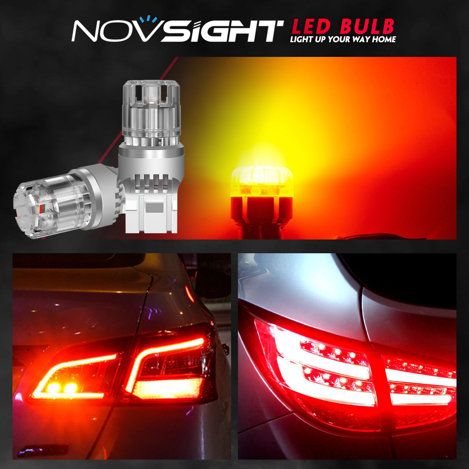 7443 T20 7444 W21 5W Front Turn Signal Light LED Bulbs for Rear Tail Lights Brake Lights - Red