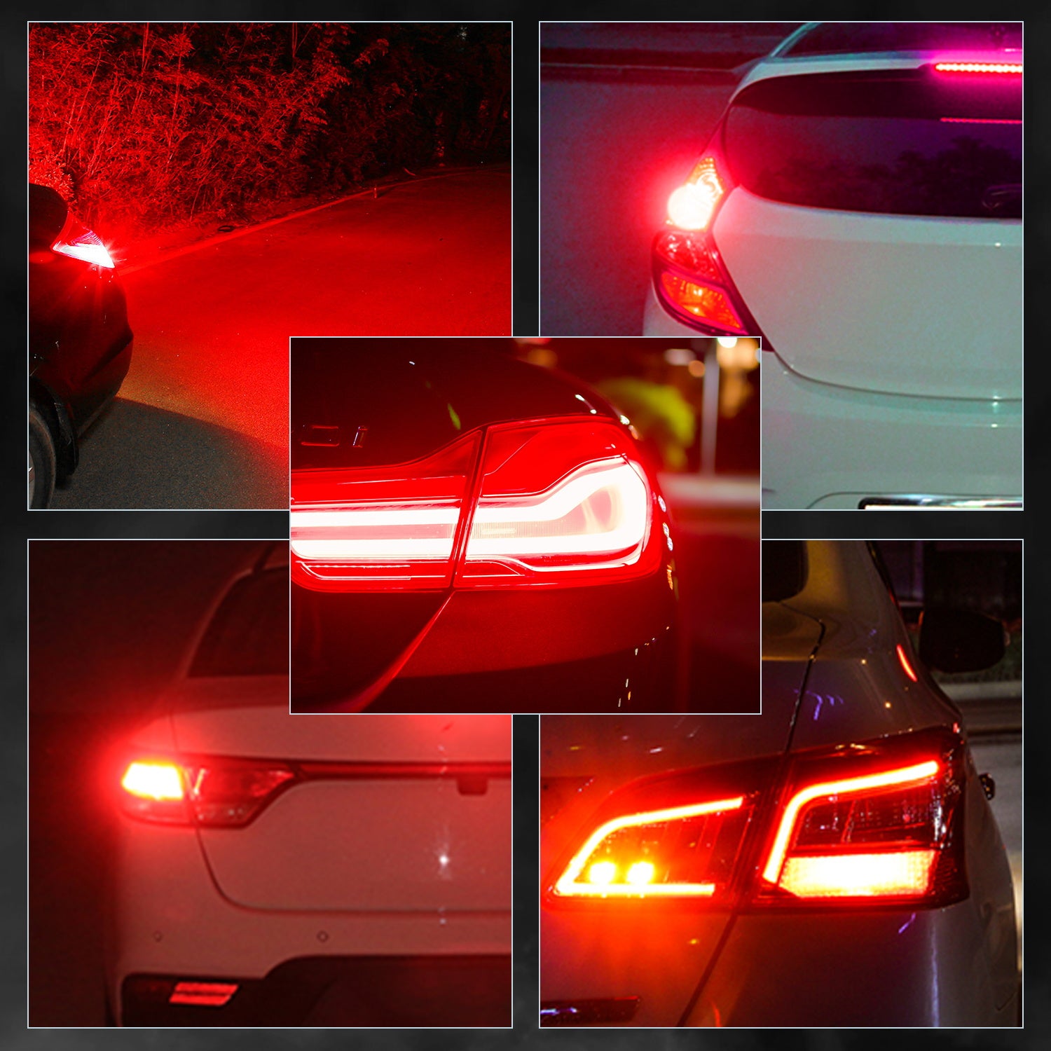 7443 T20 7444 W21 5W Front Turn Signal Light LED Bulbs for Rear Tail Lights Brake Lights - Red