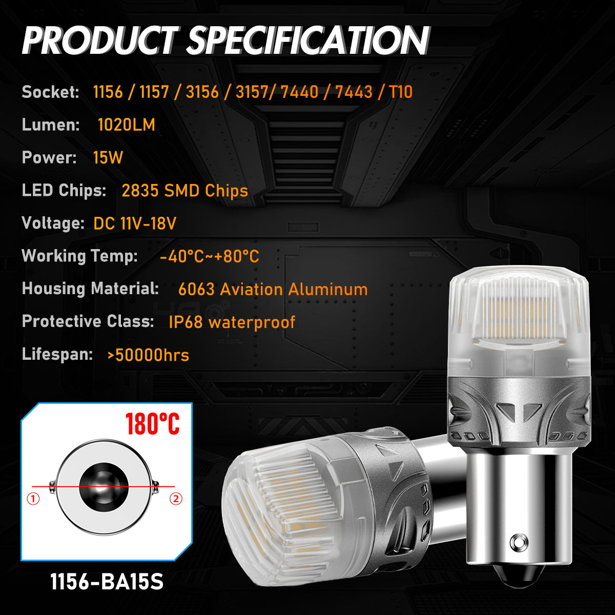 1156 150°BAU15S PY21W BAW15S PR21W LED Bulbs for Rear Front Turn Signal Lights - Yellow